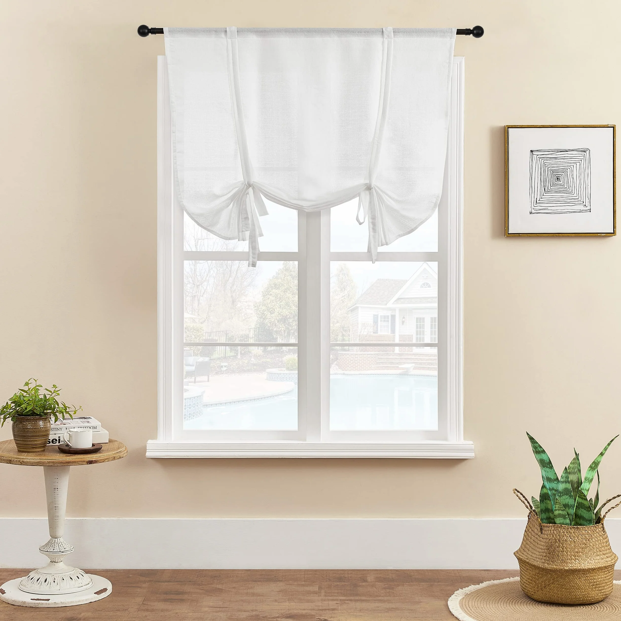 Tenda a pacchetto a 1 pannello, con legatura, spessa, tinta unita, con tasche per asta, per cucina, camera da letto, bagno, lavanderia, decorazione per finestra, 100x140cm, Bianco