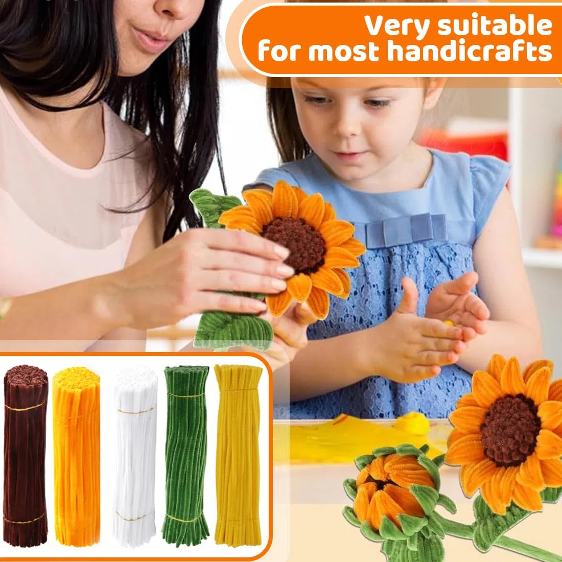 Set di 500 stuzzicaducri per artigianato, filati di ciniglia per hobby creativi, filo di ciniglia, forniture per il tempo libero creativo, pipa detergenti, set di stuzzichini per fai da te (5 colori)