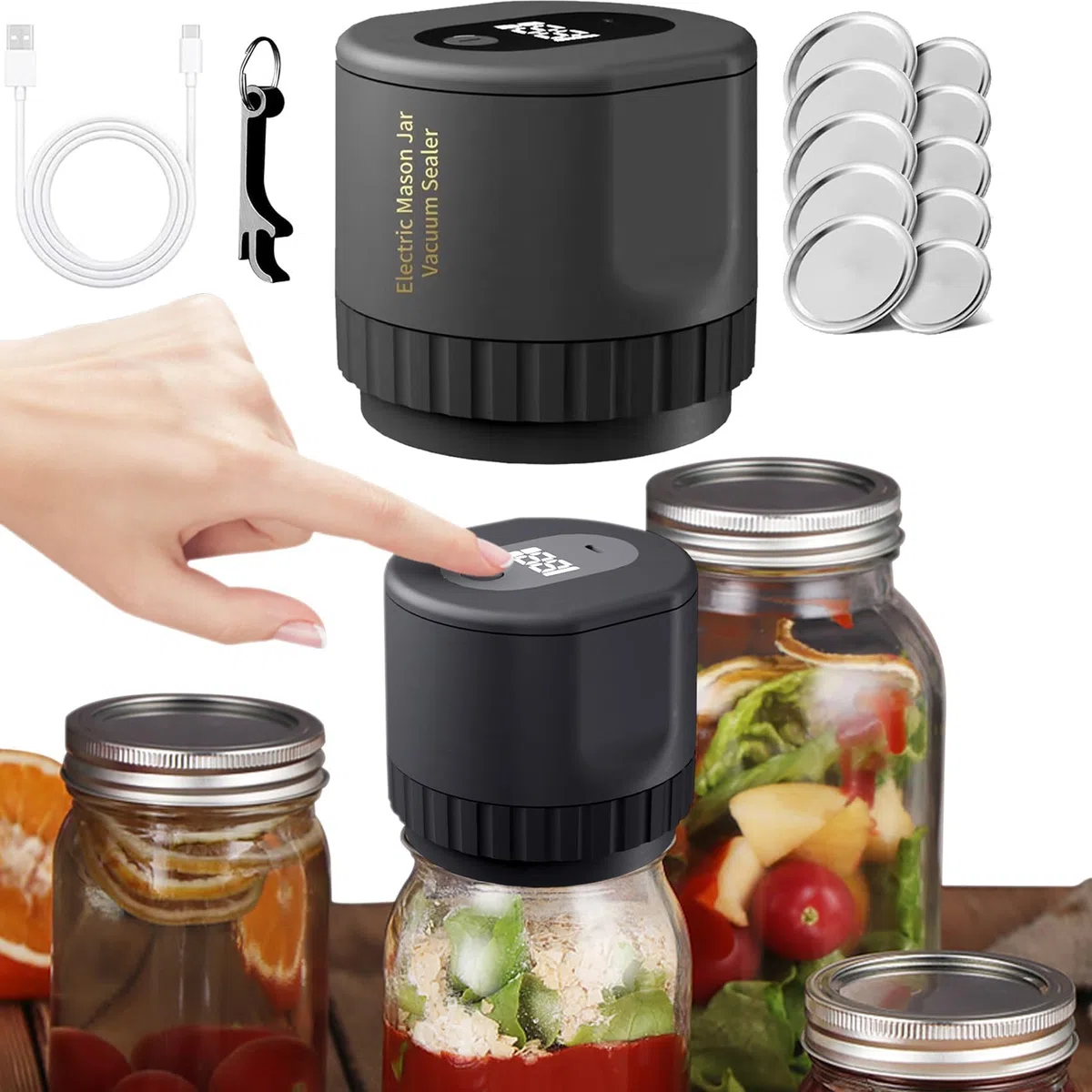Sigillatrice sottovuoto per barattoli di vetro, Kit sigillatrice sottovuoto elettrica per barattoli di vetro per barattoli di vetro a bocca larga e bocca normale, Macchina per sigillare sottovuoto