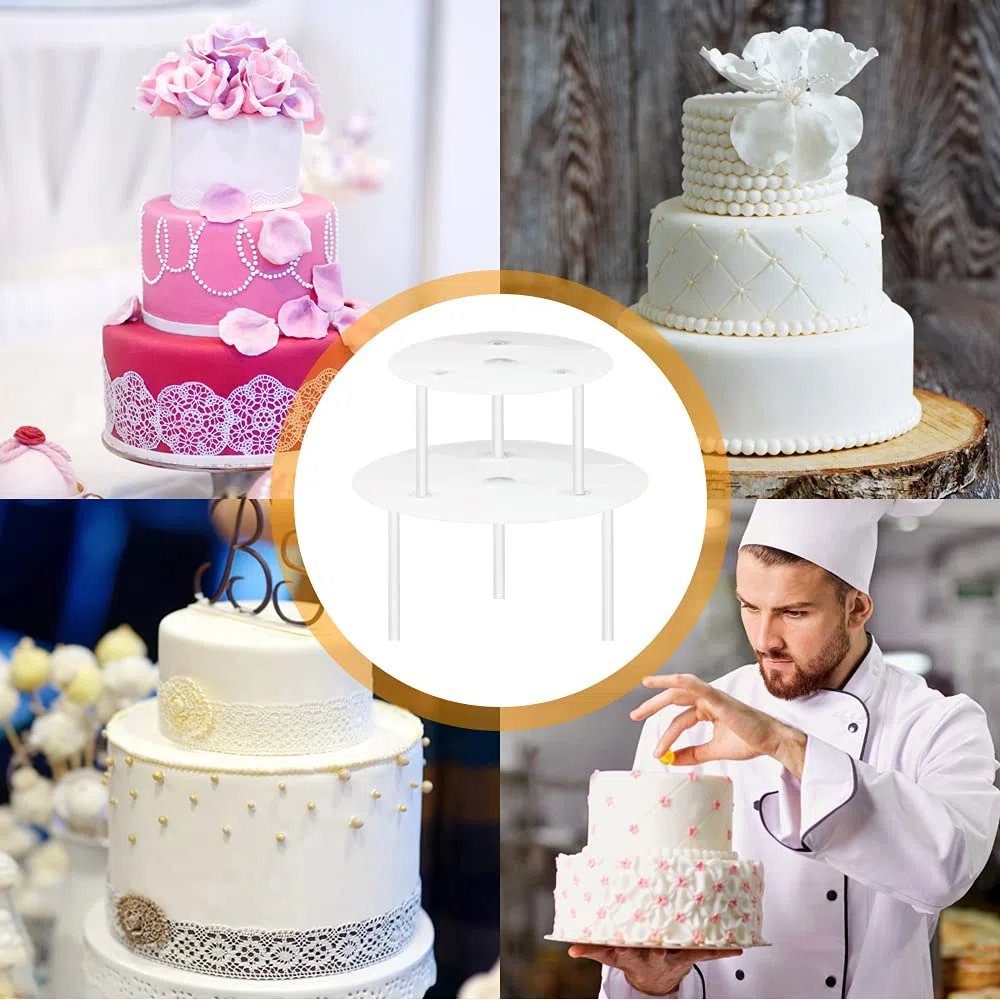 Alzatina per Dolci a Piani, Alzatina per Torta con 2 Piatti Separatori (16cm, 20cm) & 6 Torte Bastoncini Per Supporto (23cm) Alzata per Torta Impilate a Più Livelli Che Decorano per Dolci