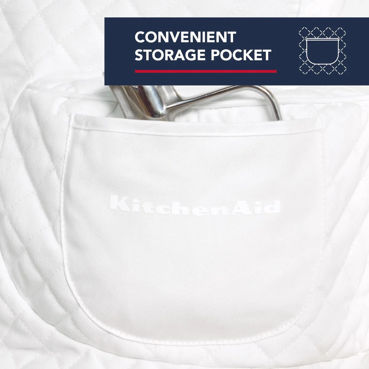 KITCHENAID Fitted Tilt-Head Stand Mixer Cover with Storage Pocket, Quilted 100% Cotton,14.4"x18"x10", White