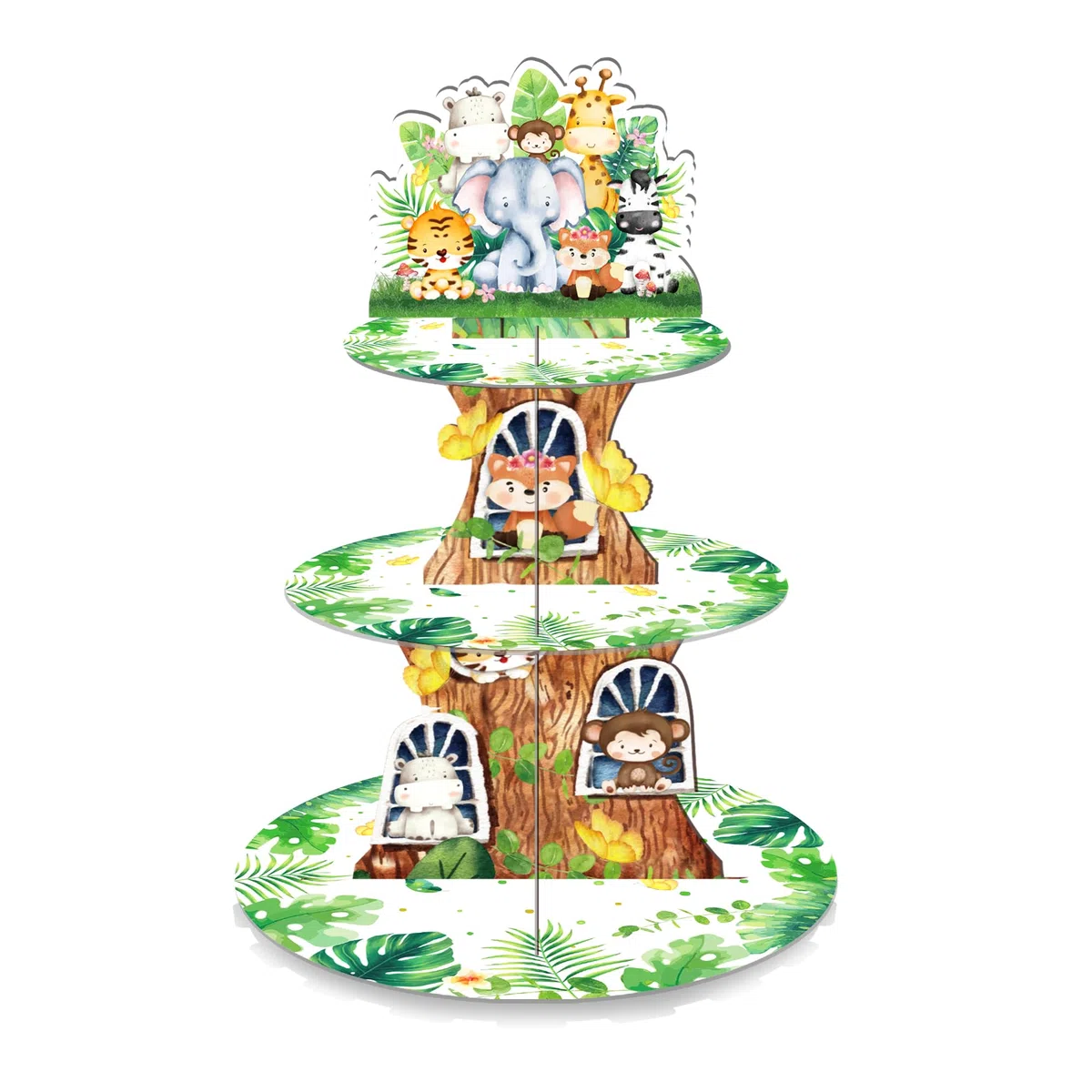 Zoo-Party - Supporto per cupcake, per 24 cupcake, 3 animali, per feste di compleanno, baby shower, feste