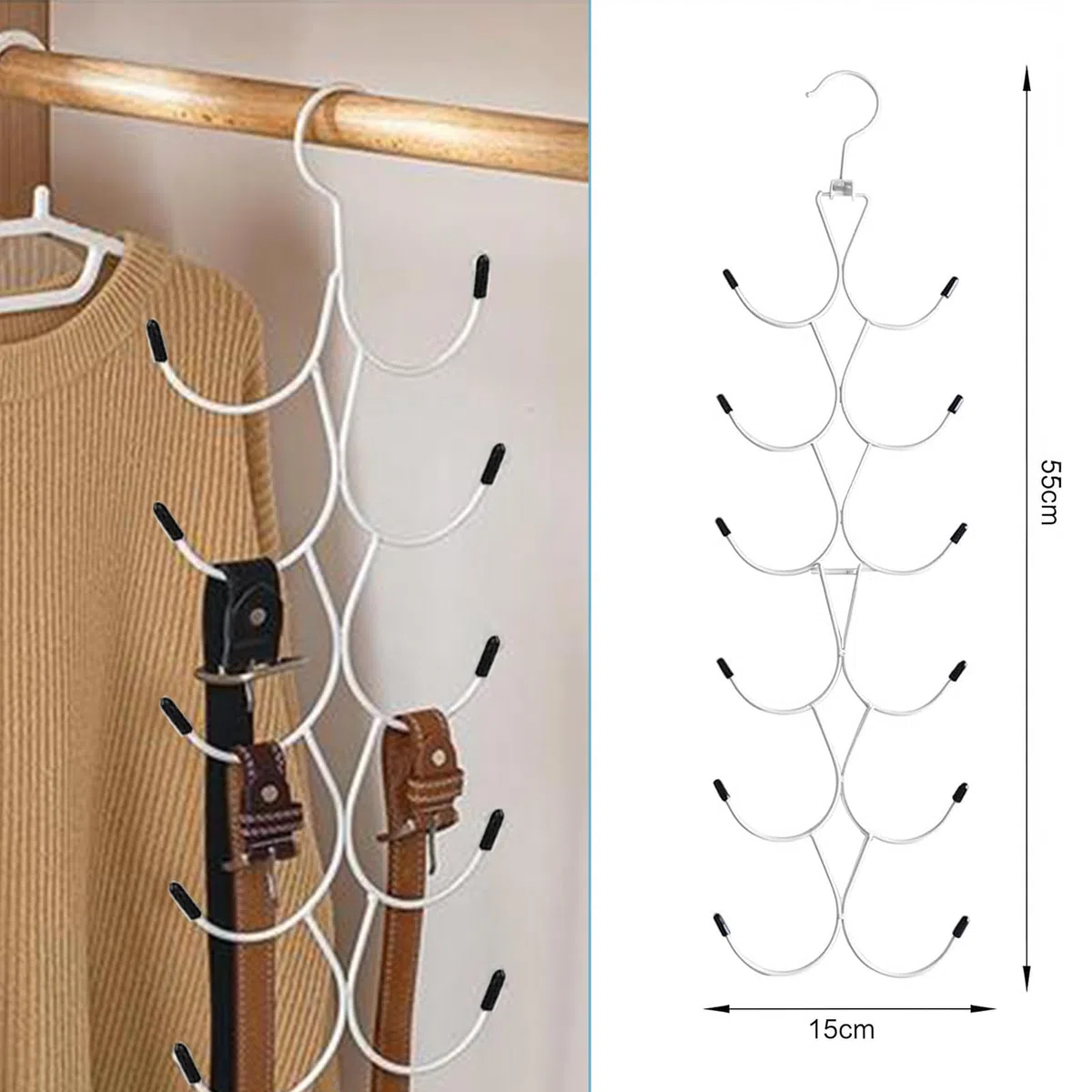 2 Confezione di Porta Cravatte Armadio Organizer per Sciarpe con 12 Ganci Pieghevole Appendino per Sciarpe Salvaspazio per Scialle, Cintura, Cravatta