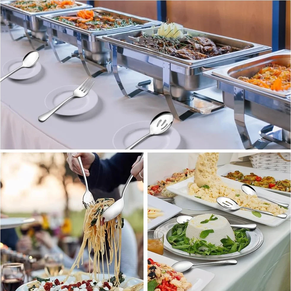 cucchiaio da portata, 3 Pz In Acciaio Inox Utensili da Servizio Grandi Cucchiai di Servizio Slotted Cucchiaio e forchetta di Servizio per Buffet, Party, Banchetto e Riunioni di Famiglia