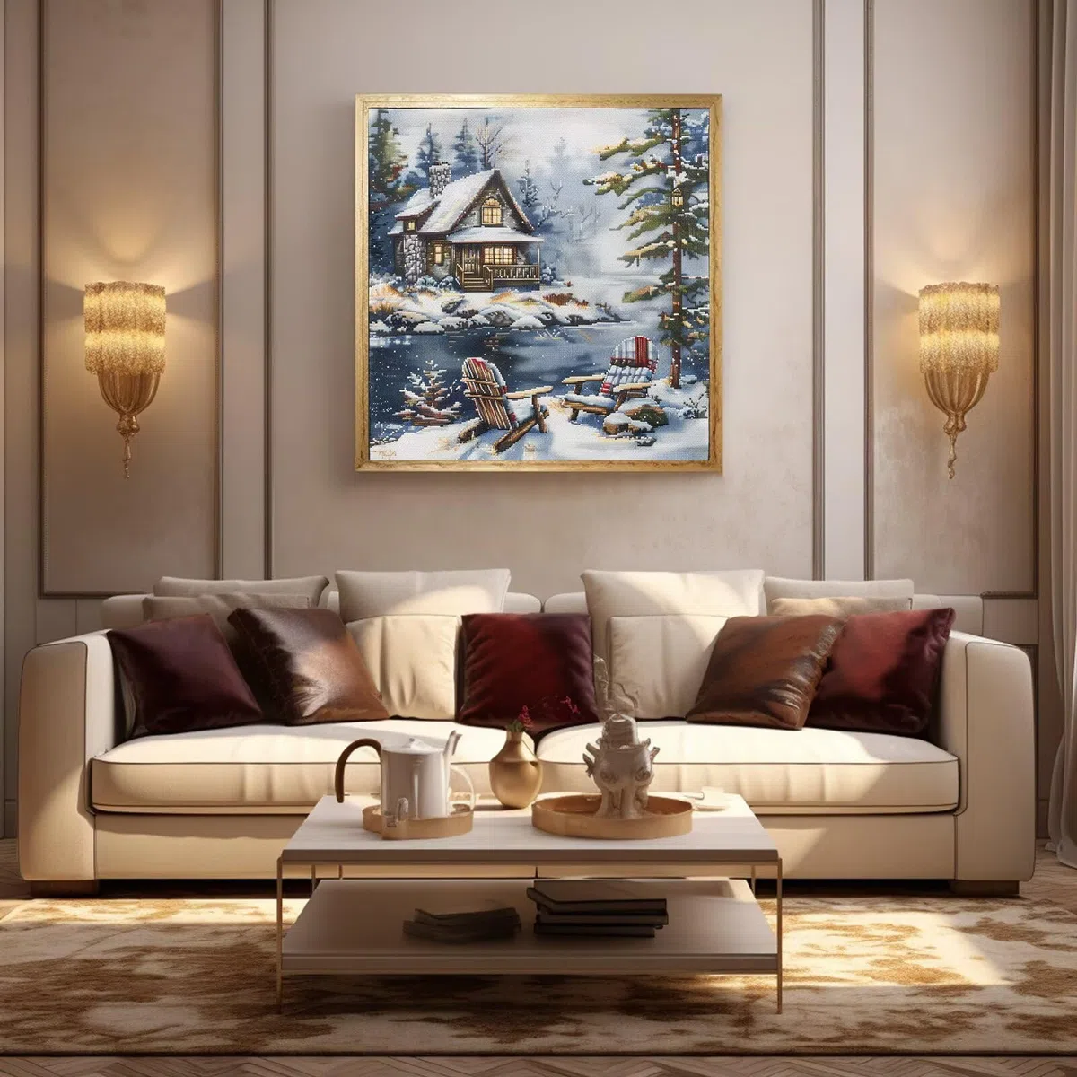 Xinpinzhou Kit Punto Croce Prestampato da Ricamare Completo, 11CT, 40x40 cm | Schemi Facili per Principianti, Set Ricamo Completato ha Aspetto Raffinato per Decorazioni Parete o Regalo Mamma