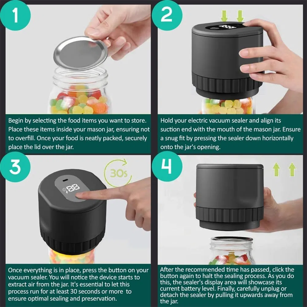 Sigillatrice sottovuoto per barattoli di vetro, Kit sigillatrice sottovuoto elettrica per barattoli di vetro per barattoli di vetro a bocca larga e bocca normale, Macchina per sigillare sottovuoto