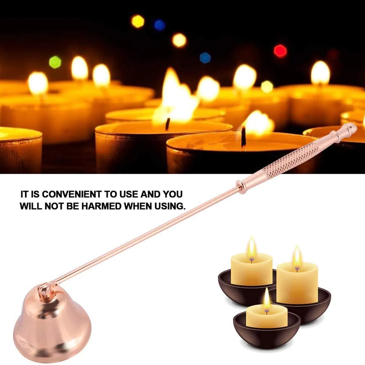 Trimmer per Stoppini in Acciaio Inossidabile Strumento per Spegnere le Candele per la Casa Spegni Candele Stoppino Trimmer Wick Accessorio Candela con Manico Lungo Spegni, Forma di Campana per Casa