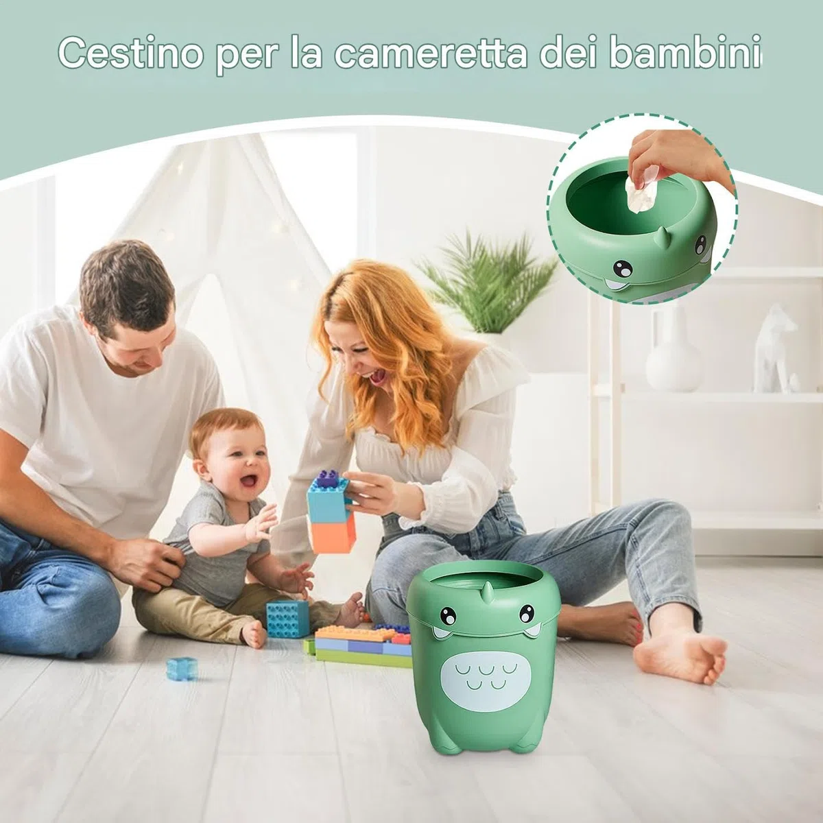 Generico Cestino Per Bambini – Bidonë Plastica Grande Capacità Senza Coperchio | Design Creativo Dinosauro | Porta Rifiuti Camera Bambini | Organizer Versatile Cucina Soggiorno Camera Letto