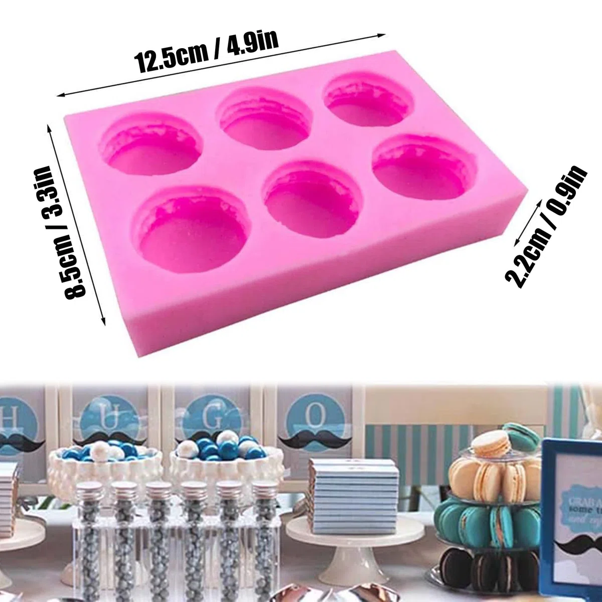 UYST Stampo in silicone Macarons 6 Fori Macaron Stampo Macaron Stampo in Silicone fai da te 12.5 x 8.5 x 2.2 cm per fai da te torte sapone lozione bomba da bagno candele cioccolato argilla polimerica
