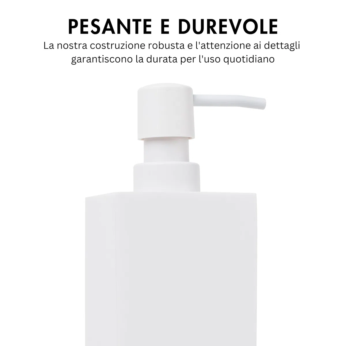Yew Design dispenser di sapone bianco opaco per il bagno, 450 ml, pompa quadrata in acciaio inox per sapone liquido, piatti o mani, per lavello da cucina, piano di lavoro e bagno