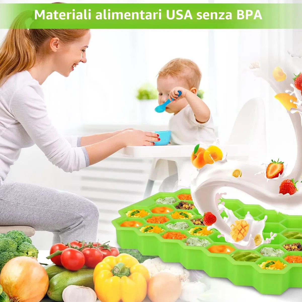 MOSOTECH Stampo Ghiaccio Silicone con Coperchio - 3 Pezzi Stampi Per Ghiaccio, Rilascio Facile per Ghiaccio - può Essere Utilizzato in Congelatore e Forno