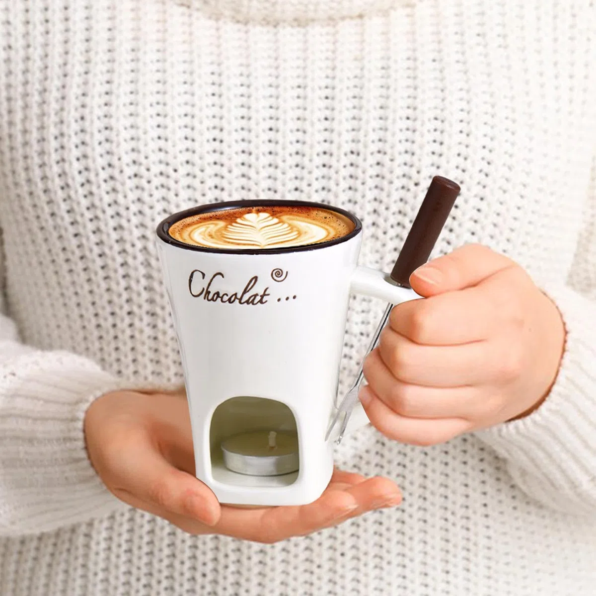 Tazza Per Fonduta Di Cioccolato, Set Creativo Di Tazze Per Fonduta Con Candele Da Tè, Tazza Da Caffè In Ceramica Per Fonduta Di Cioccolato Con Forchette, Tazze Per Sciogliere Cioccolato, Formaggio