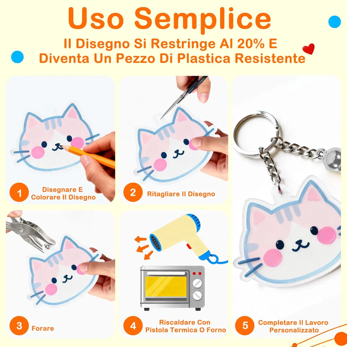 Set di 251 Pezzi Kit Plastica Termorestringente con Fogli Termoretraibili A5, DIY Kit per Artigianato, Portachiavi Fai Da Te e Pendenti di Plastica Termoretraibile