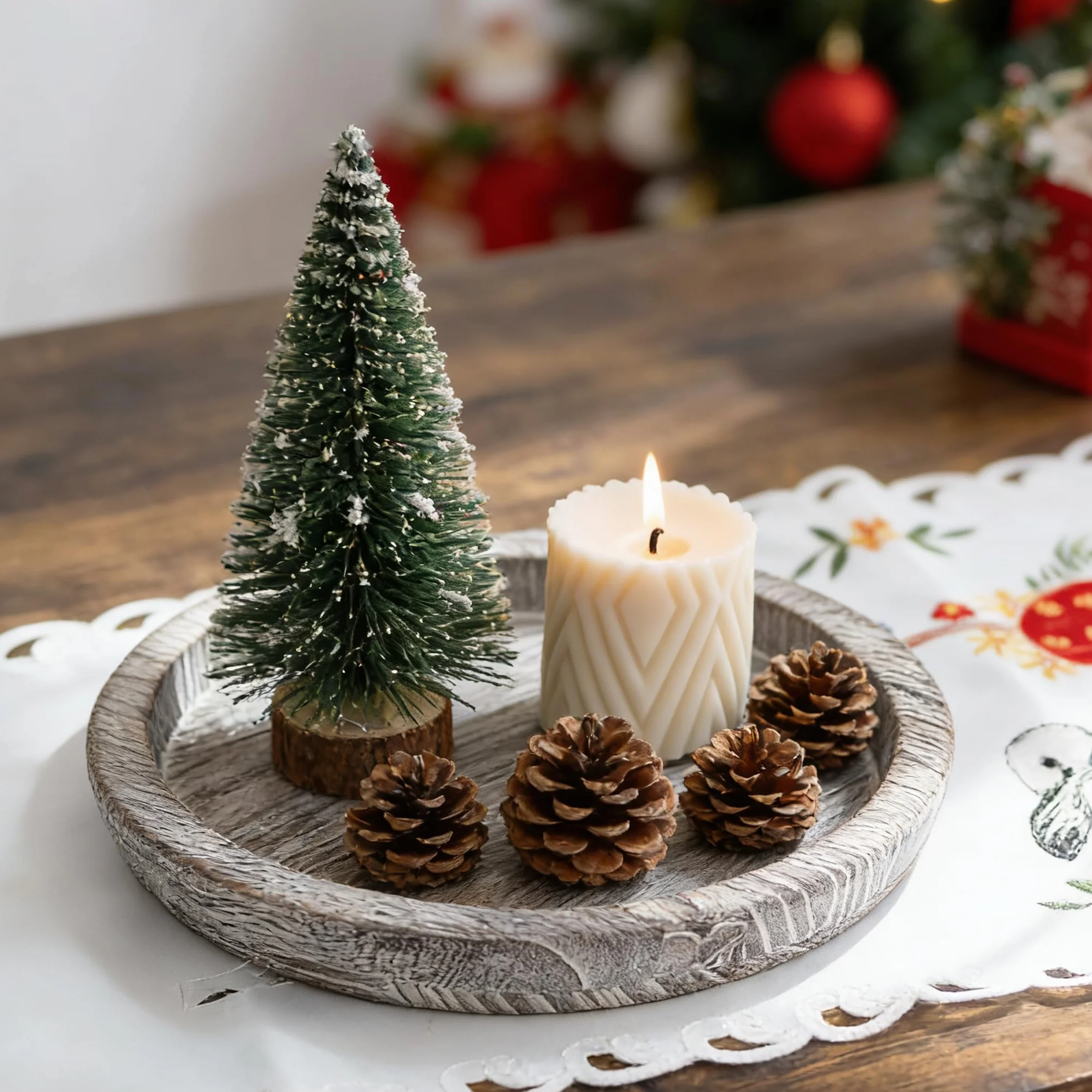 Hanobe Portacandele in legno: piatto decorativo rotondo per candele da fattoria, centrotavola in legno rustico, per Natale, matrimonio, Halloween, decorazione per la casa