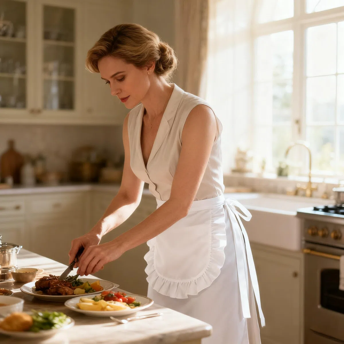 3 Pezzi Grembiule da Donna Bianco, Grembiule Piccolo in Vita Grembiuli da Cucina, Grembiule Cameriera Grembiules con Volant per Ristoranti, Caffè, Pulizia, Pittura, Cucinare