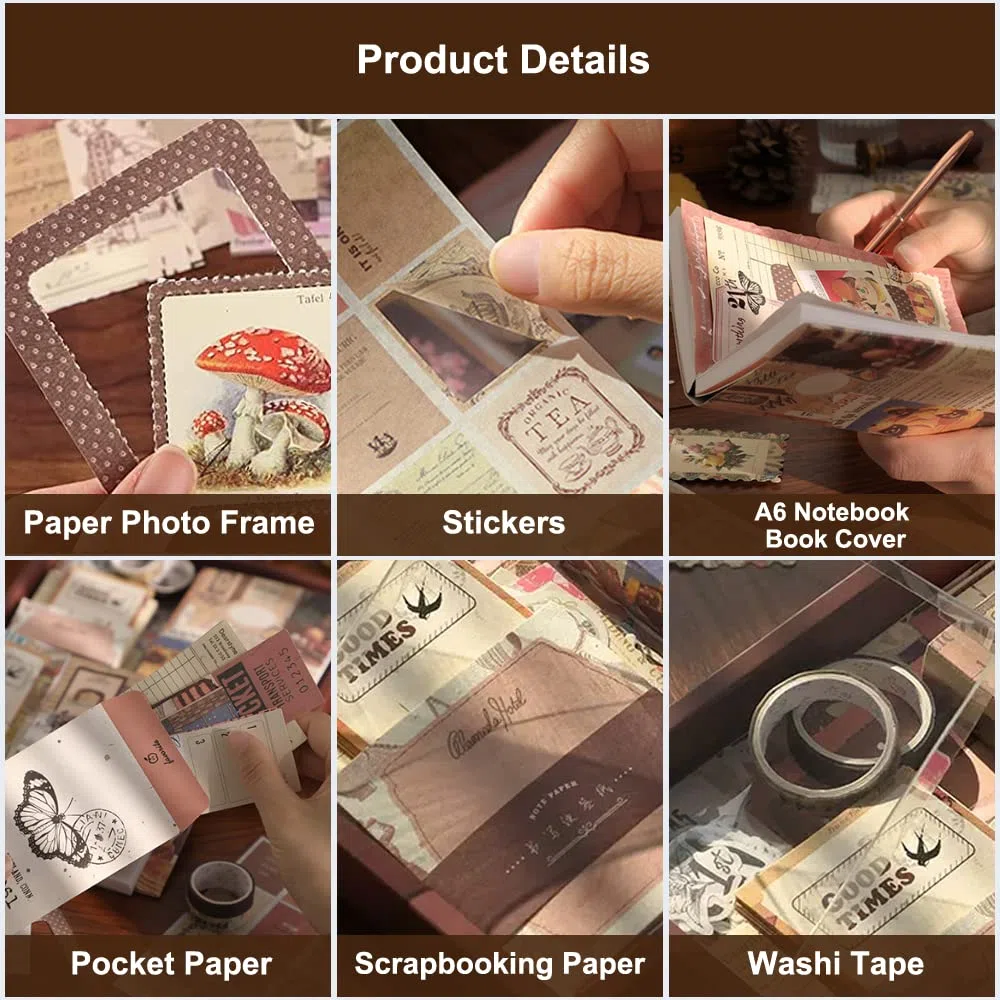 155 Pezzi Set Bullet Journal Accessori con Taccuino A6,kit di Accessori per Scrapbook Vintage,Journaling Kit Estetico Bullet Junk Journal Set,Completo Scrapbooking Kit Adesivi Sticker per DIY