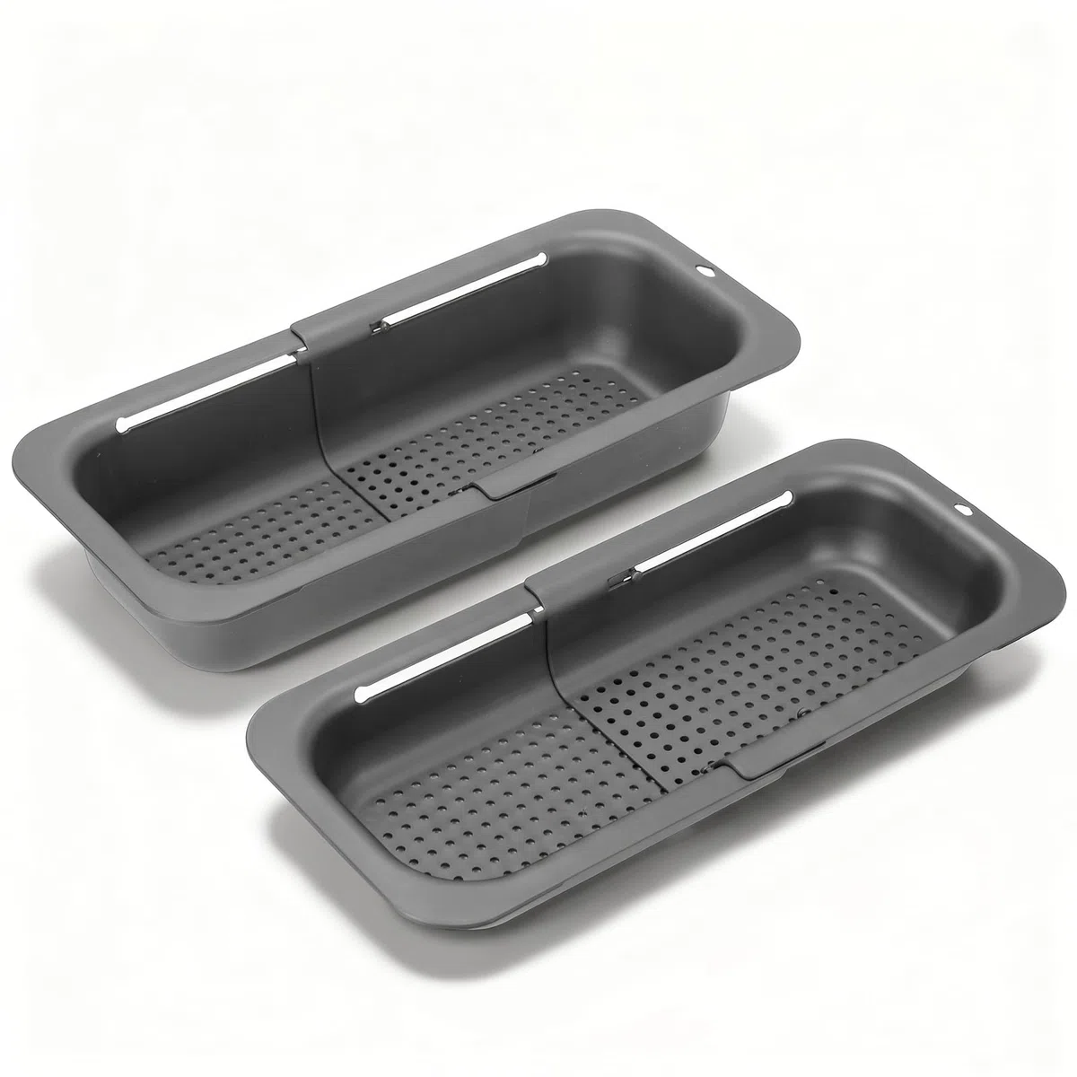 VINATO 2 Pezzi Scolapiatti Appoggio Estensibile Lavello, Scola Verdure da Lavello Plastica cucina, Scolapasta Pieghevole, Accessori Lavello Cucina per Scolare e Sciacquare Frutta e Verdura (Grigio)