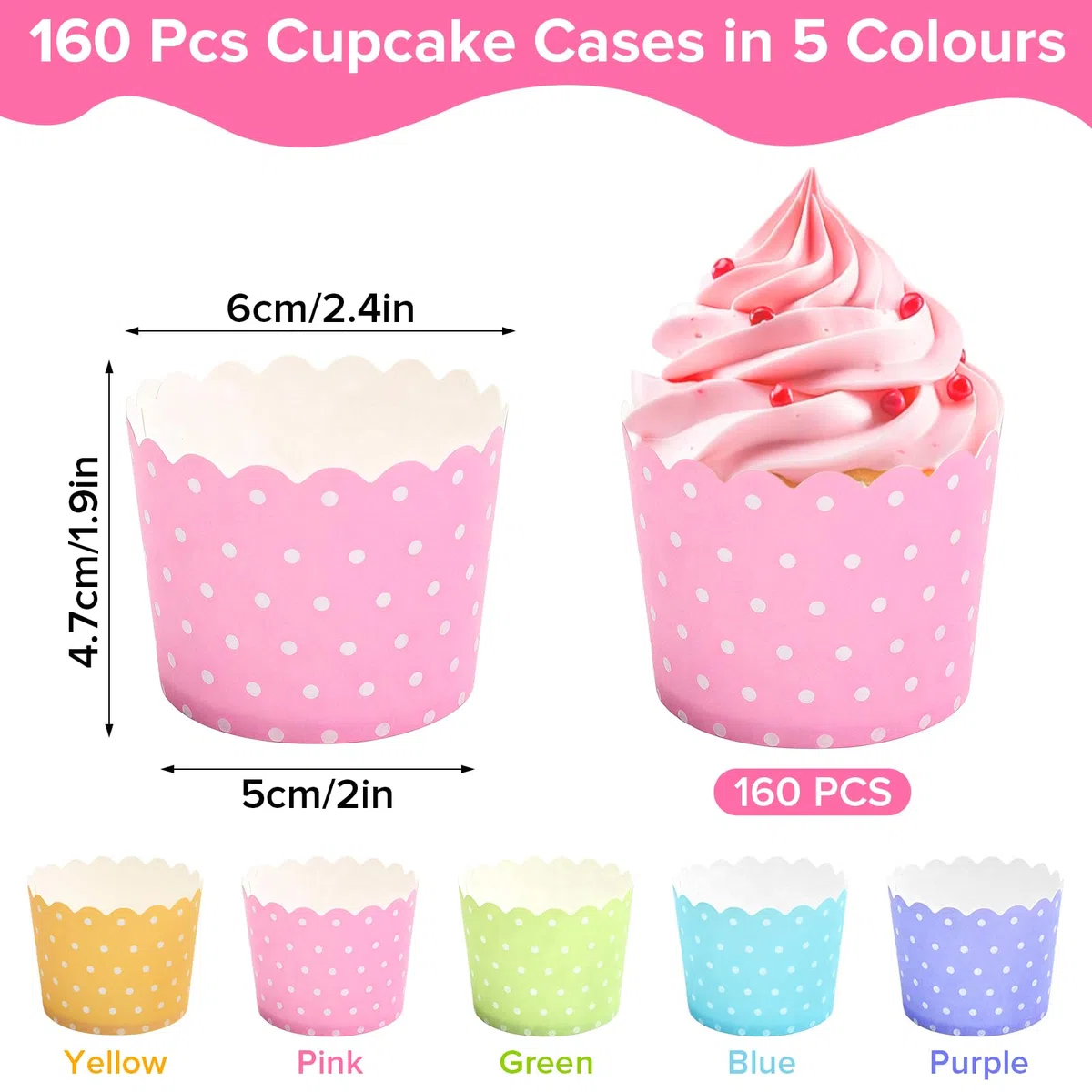 HavaCue 160 Pirottini per Muffin Carta Colorati, Pirottini per Confetti, Carta per Muffin da Forno, per Dessert, Feste, Party, Matrimoni, Natale, Compleanno, Halloween(Amarillo Morado Verde Rosa Azul)