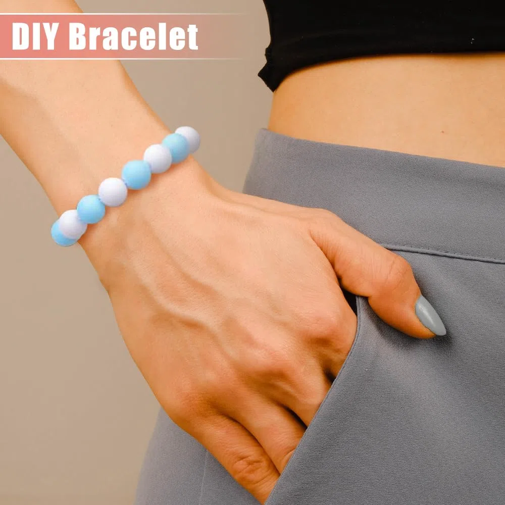 140 Pezzi Perline di Silicone Perline Rotonde Colorate Perle di Silicone Esagonali per L'artigianato fai da te