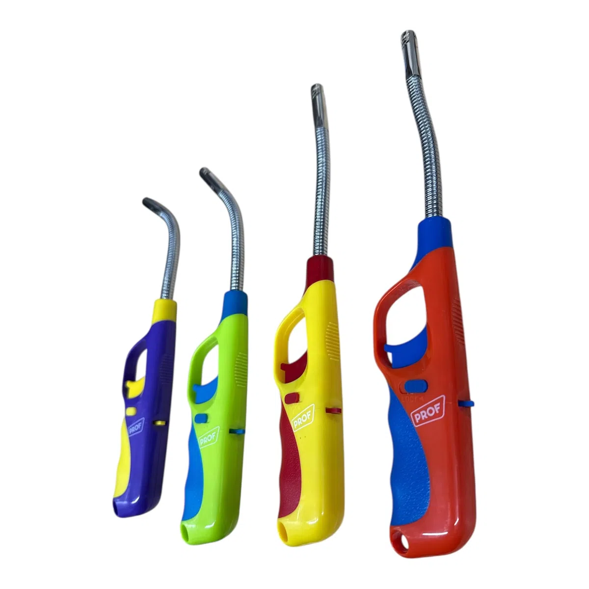 Accendino Multiuso per Cucina, Barbecue, Camping, Ricaricabile, Multicolore, con Impugnatura Ergonomica, Fiamma Regolabile (4 Accendini Flesibili)