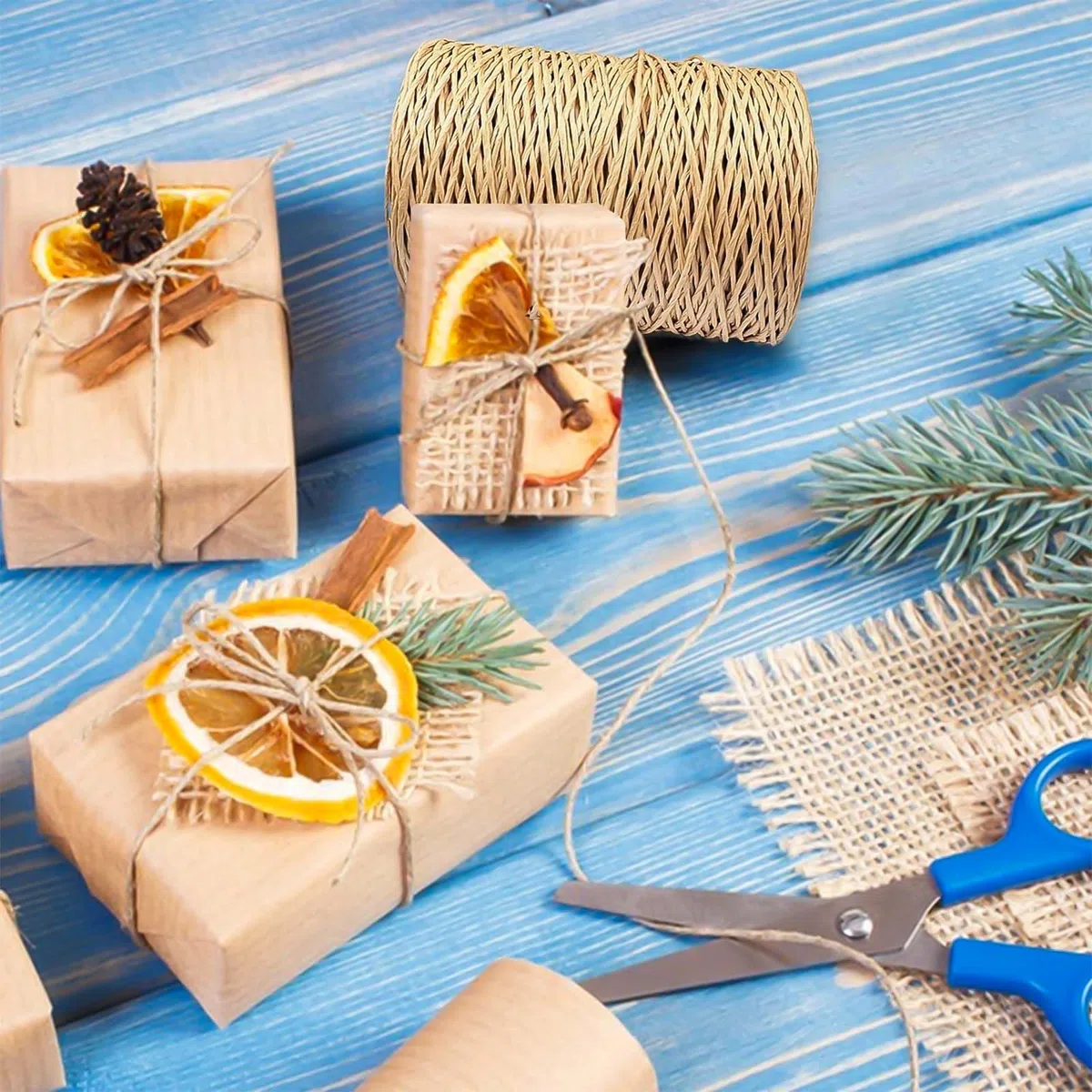 2 x 100 m Filo di Carta, Filo di Carta Rafia, Rafia per Uncinetto Naturale per Matrimonio, Giardinaggio, Tessitura, Artigianato, Fai-da-te