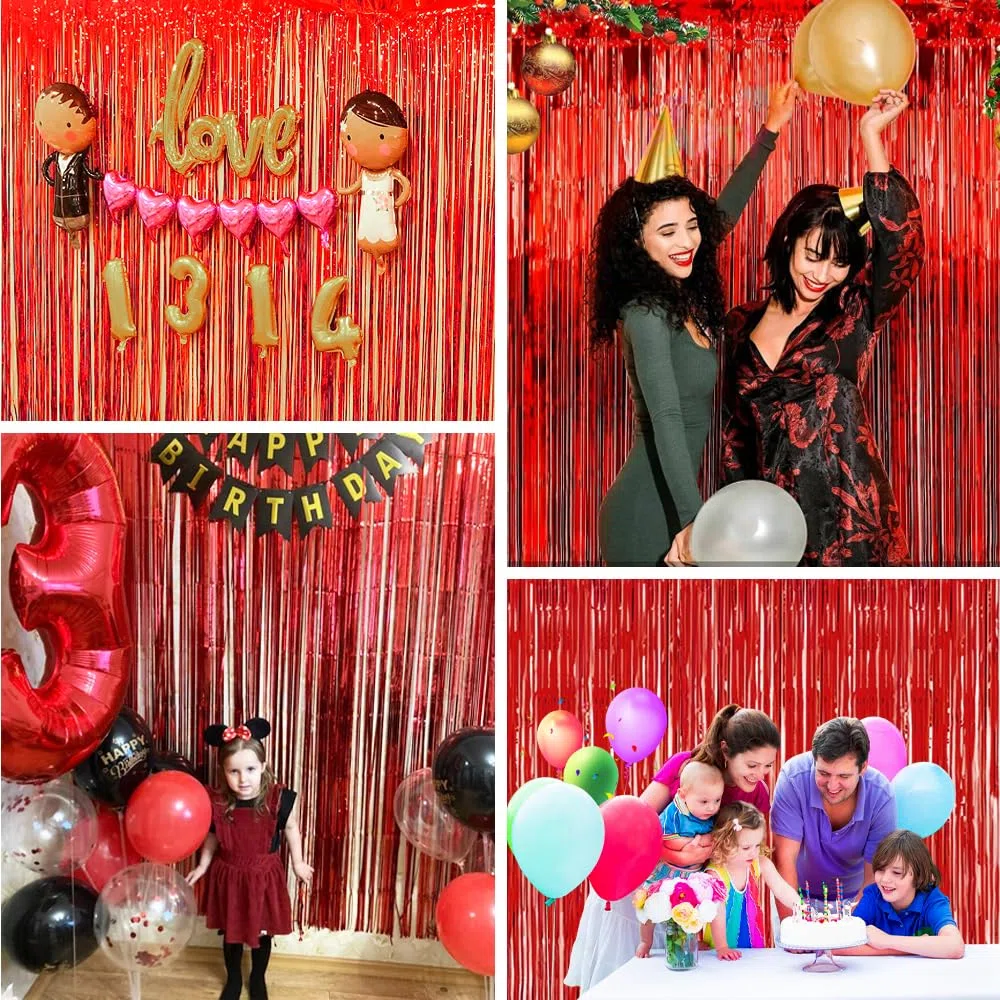 6 Pezzi Rosso Tende Metalliche Feste, 1M x 2M Tenda Compleanno In Plastica, Tenda Per Compleanno Decorazione per La Decorazione Dello Sfondo, La Decorazione Della Festa, Decorazione Del Compleanno