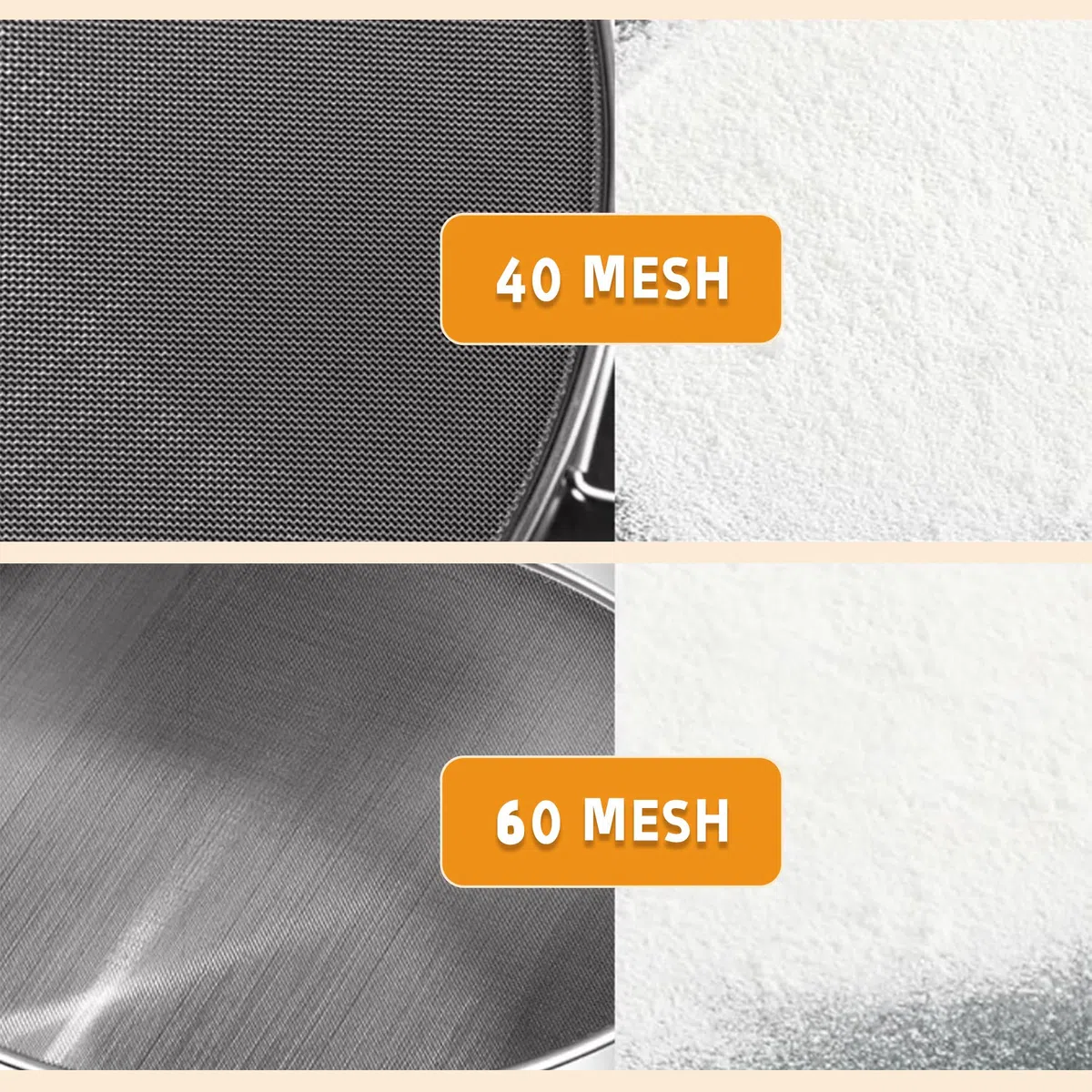 3 setacci a maglia fine con spazzola, setaccio rotondo in acciaio inox per cottura, setaccio per farina da 20,3 cm, 60 maglie, 15,2 cm 40 mesh e 10,2 cm 40Mesh