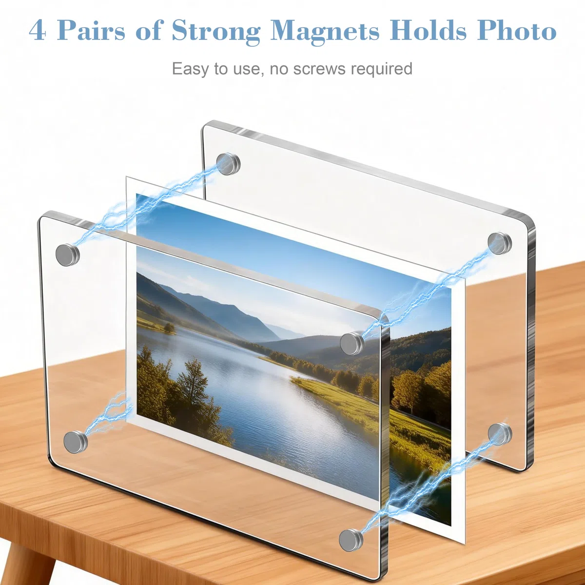 Cornice Acrilica Foto 8 Pezzi Cornici Magnetiche Trasparente Blocco Espositivo a Doppia Faccia Mini Portafoto Magnetico per Frigo, Casa, Ufficio, Scuola 6 x 9cm