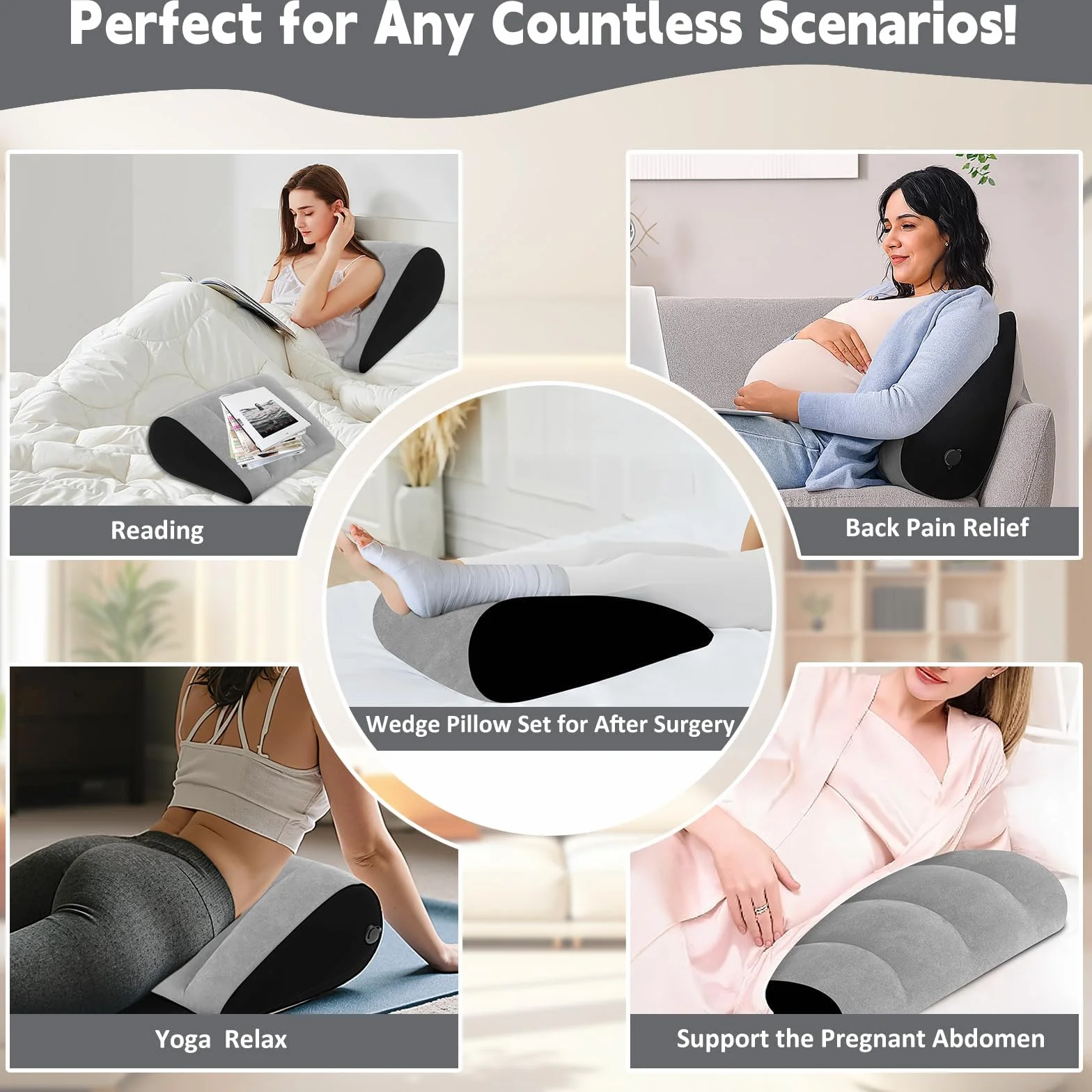 Prosixtoy Cuscino Supporto Lombare Pillow - Cuscino per Gambe Dormire Cuscino da Viaggio Gonfiabile,Materassino Campeggio Cuneo Cuscini Schienale Divano Cuscino Ginocchia Cuscino Posturale(Grigio)