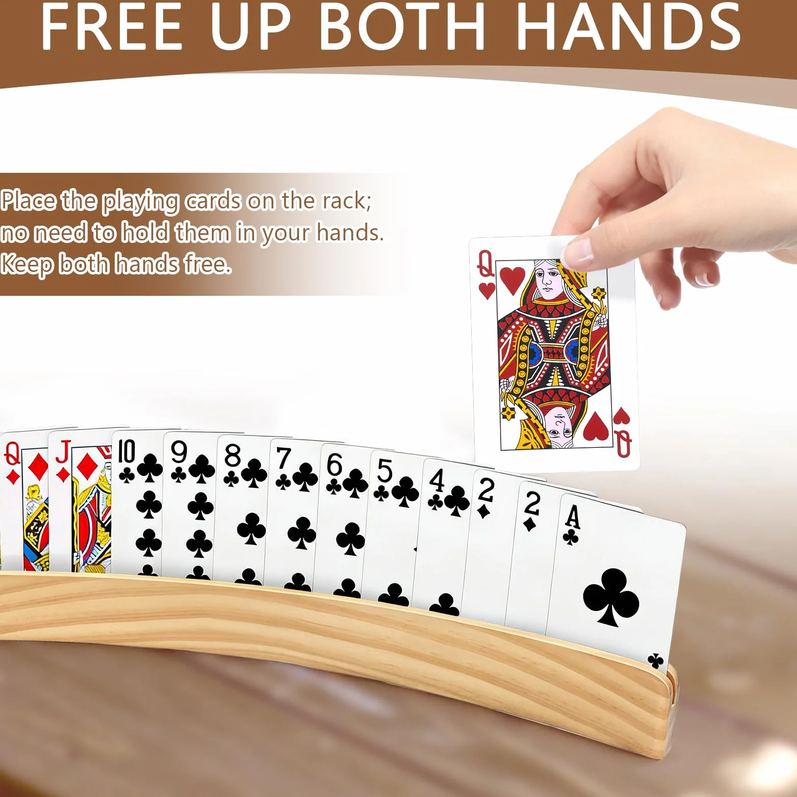 2 pezzi Porta Carte da Gioco in Legno 33cm, Reggi Carte da Gioco, Playing Cards Holders Mani Libere, Adatto per Adulti e Anziani (Giallo)