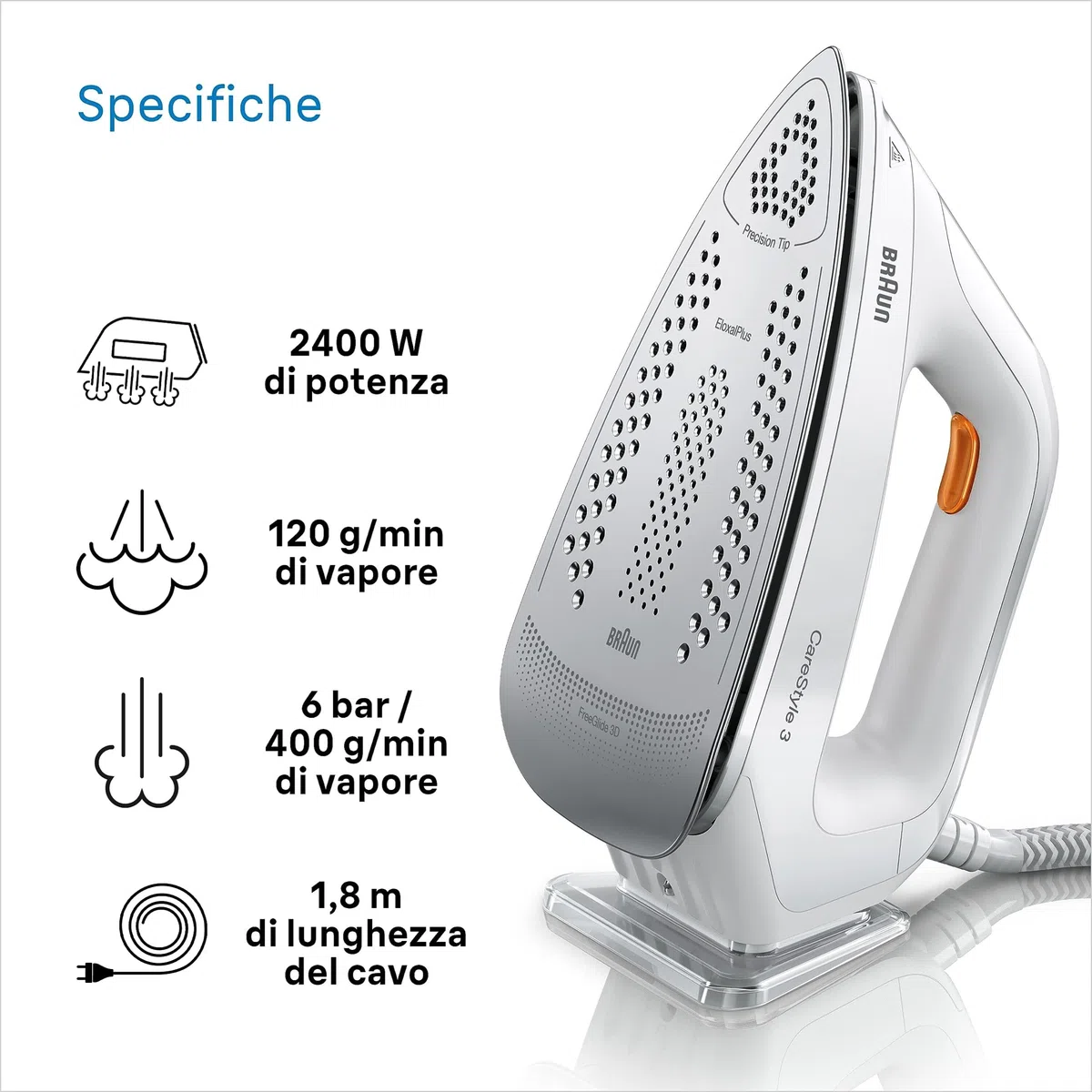 Braun CareStyle 3 – Sistema Stirante a Vapore con Caldaia, Ferro da Stiro con Vapore Potente, Piastra FreeGlide 3D, Serbatoio XL 1,7 L, Funzioni Antigoccia e Verticale, Bianco (IS3132WH)