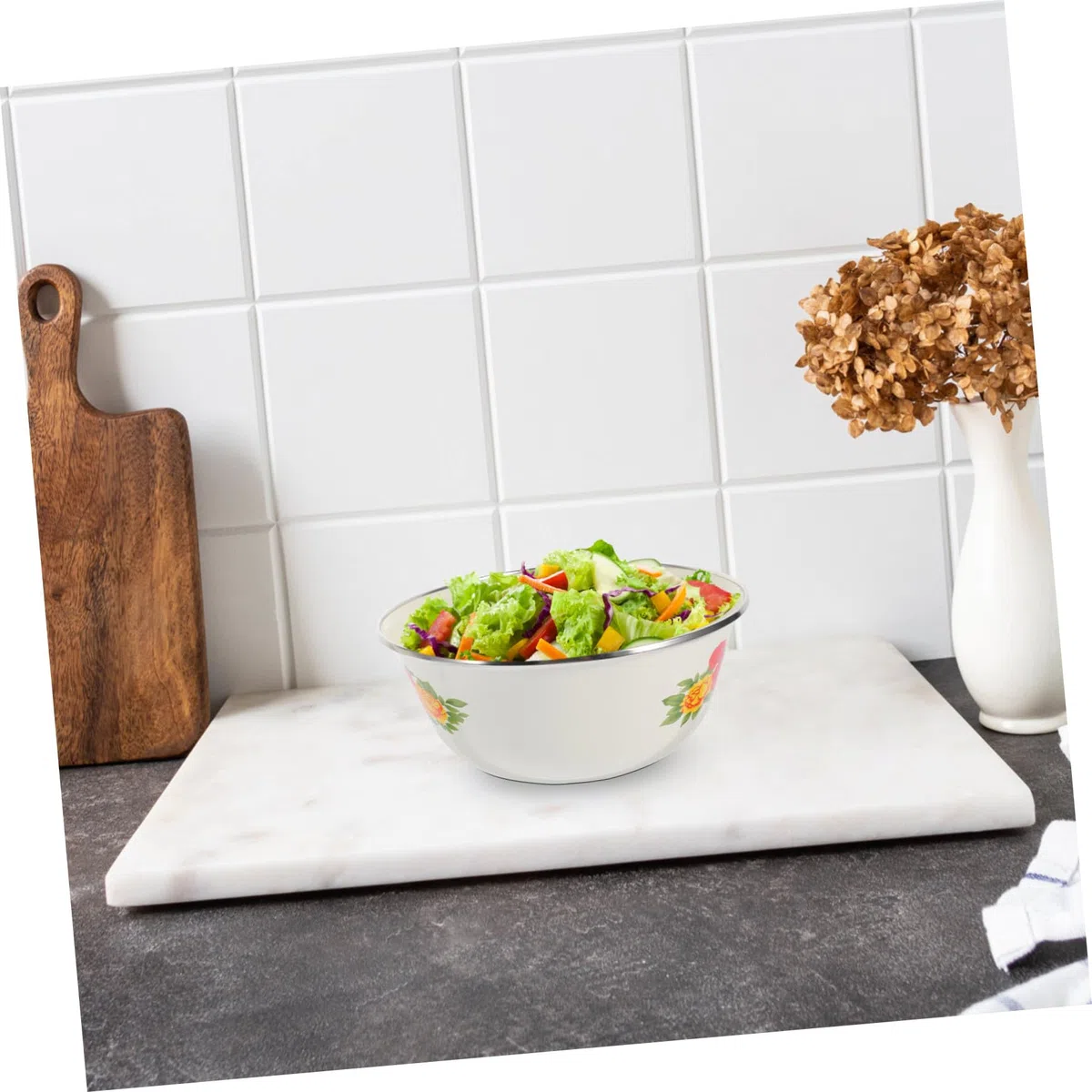 Set 3 Ciotole Smaltate Profonde con Coperchio Trasparente in Silicone, per Zuppe e Insalate, Perfette per Uso Domestico e Ristorante