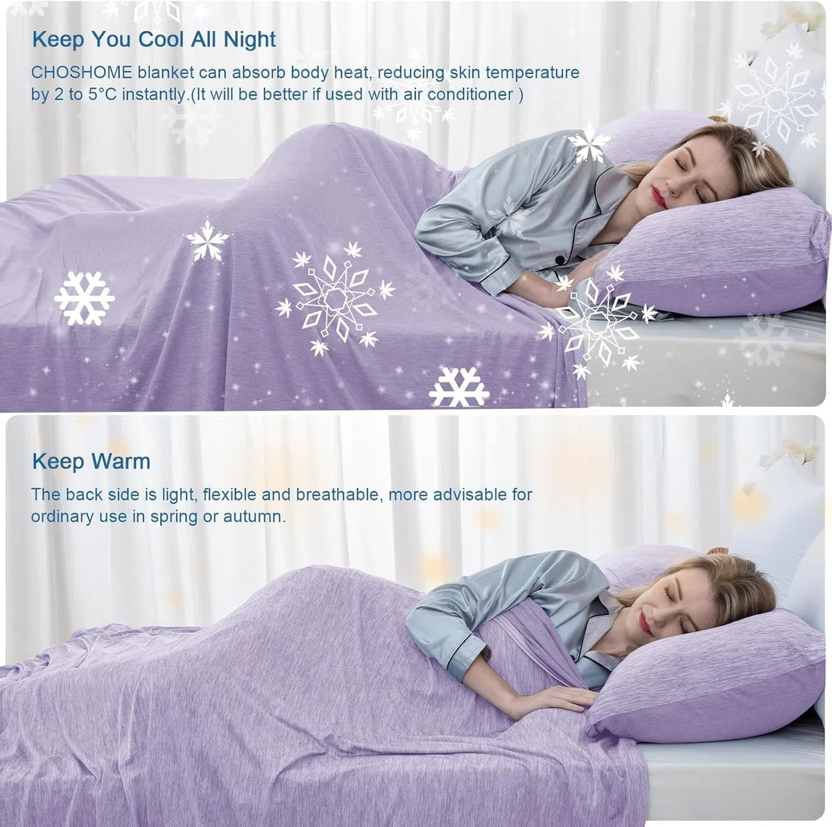 Coperta Rinfrescante per Sudorazione Notturna, Q-Max > 0.45 Coperta Estiva Ghiacciata, sottile, morbida, traspirante, leggera, fresca, per letto, divano, viola, 228x274cm