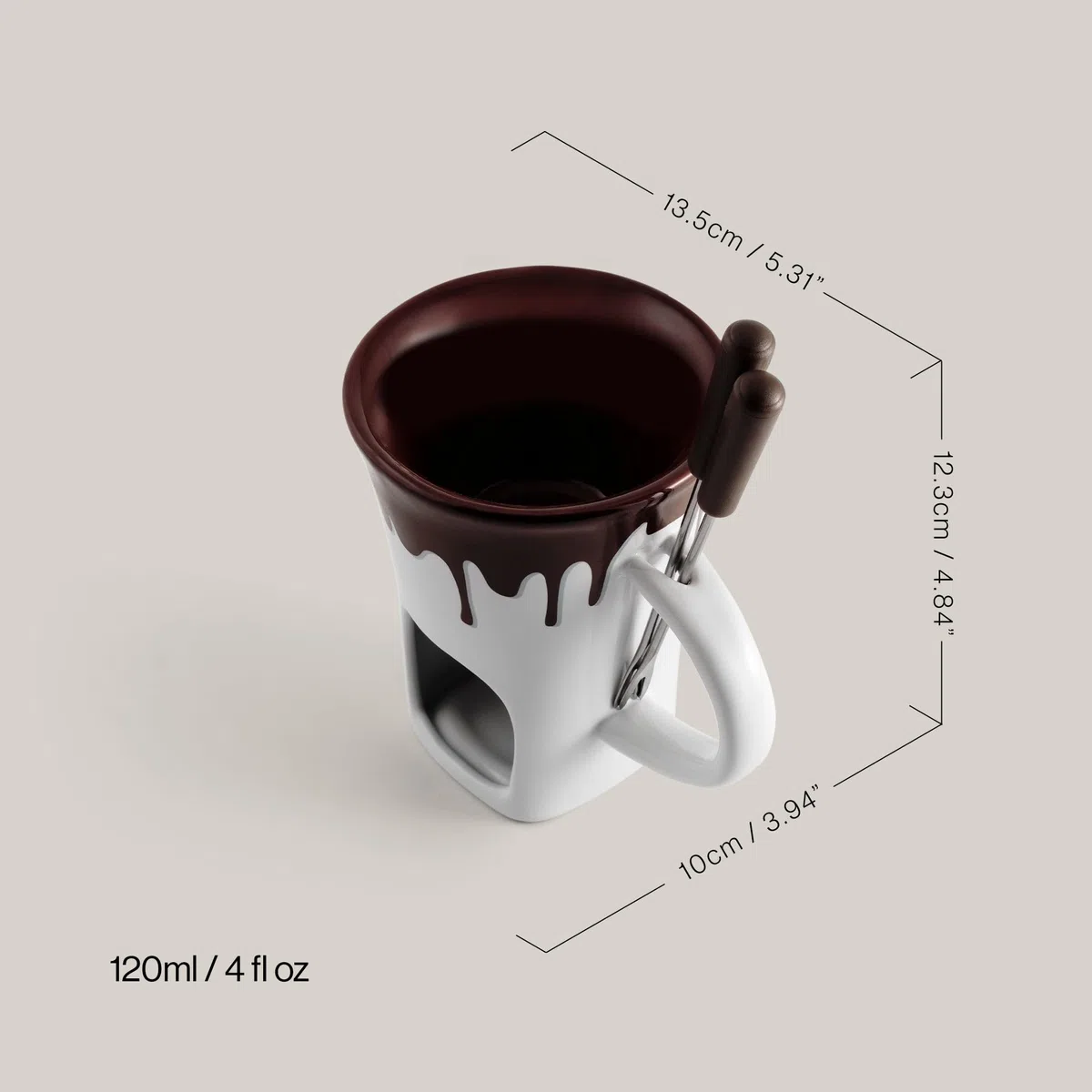 Swissmar Nostalgia F12064 Set di 4 tazze per fonduta di cioccolato, ceramica/acciaio inossidabile, bianco/marrone, 120 ml, candela riscaldata, lavabile in lavastoviglie, confezione regalo