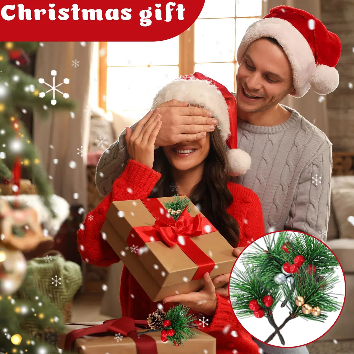 20 Pezzi Rami di Pino Artificiali con Bacche Rosse e Pigne,Piccoli Rami Natalizi Decorativi,per Ghirlande Natalizie fai da te,Matrimoni Invernali(4 Stili)