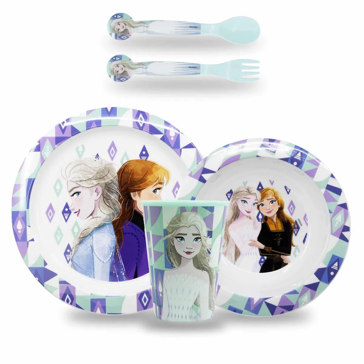 Set Stoviglie riutilizzabili adatte per microonde, Piatti in plastica con piatto, ciotola, posate, bicchiere, Set stoviglie in plastica per bambini, Frozen