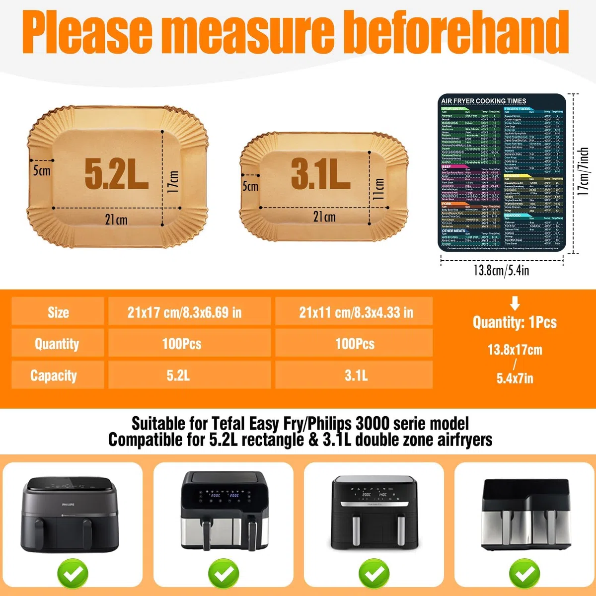 200 Pezzi Carta Forno per Friggitrice ad Aria Doppio Cestello, 9L, per Philips Dual Basket 3000 & 5000 serie/Air Fryer Tefal Easy Fry/Moulinex XXL Dual Easy Fry,Food-Grade BPA Free,FDA e LFGB
