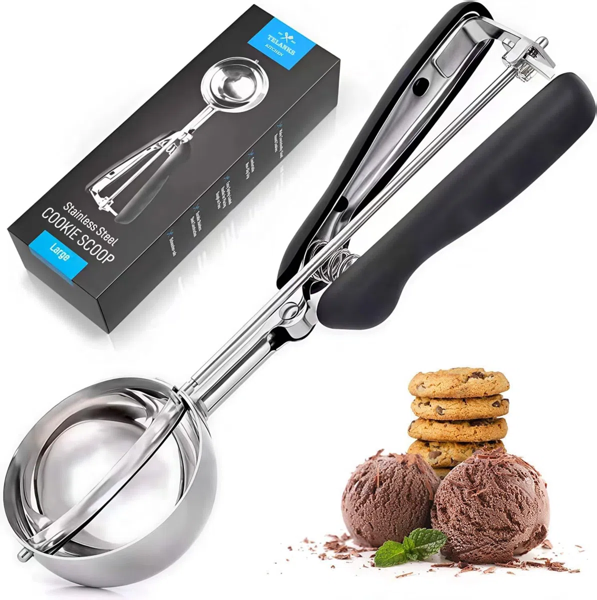 Cucchiaio per Gelato 4 cm, 5 cm o 6 cm - Porzionatore Paletta in Acciaio Inox per Gelato, Biscotti - Dosatore (5 cm)