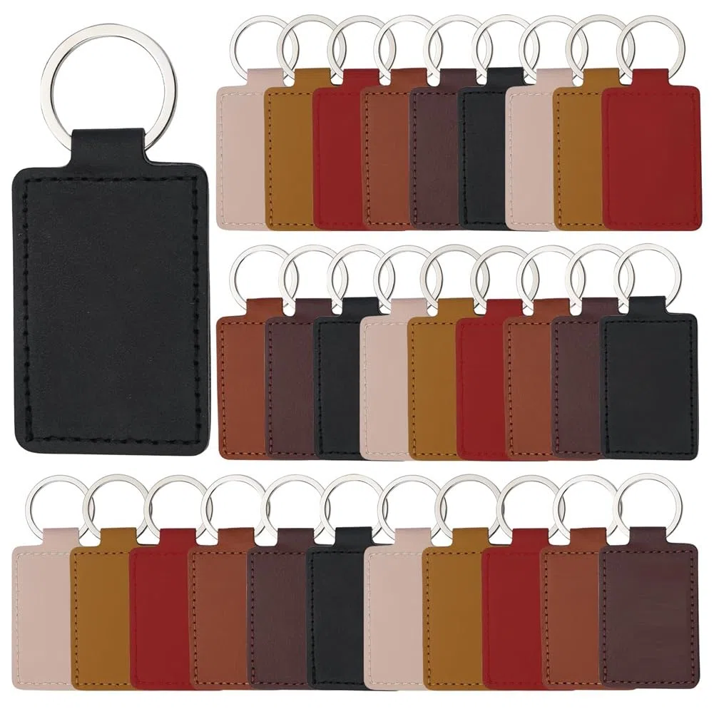 Kit in Pelle da 30 Pezzi, Rettangolari in Pelle PU con Anelli, con Incisione, DIY