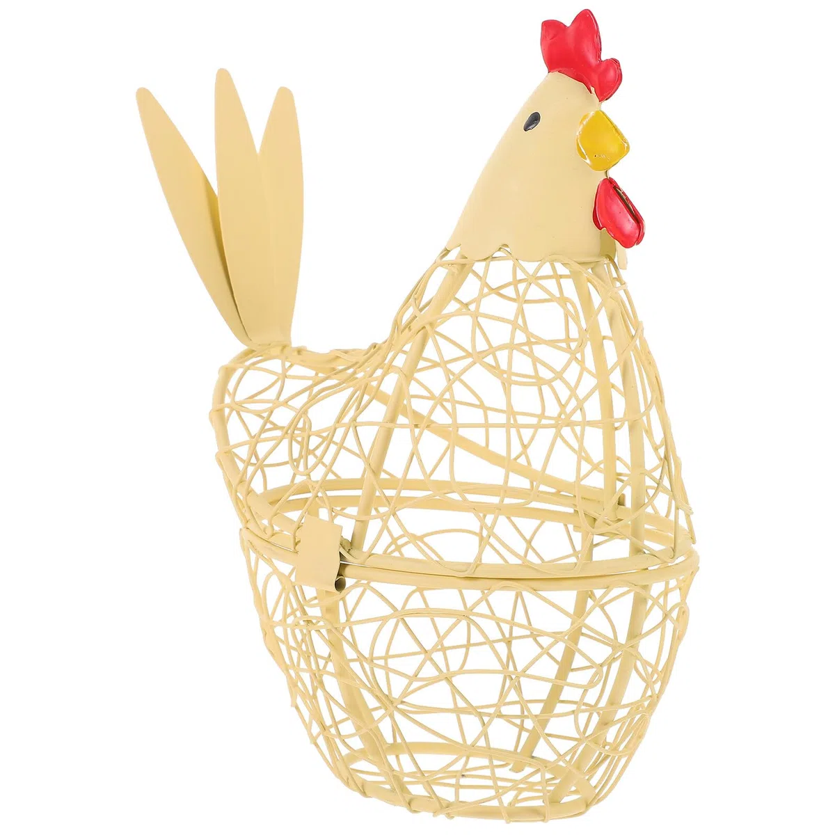 Cesto Design Decorativo Porta Uova in Ferro Giallo a Forma di Gallina Multiuso per Conservazione Uova per Festa e Buffet