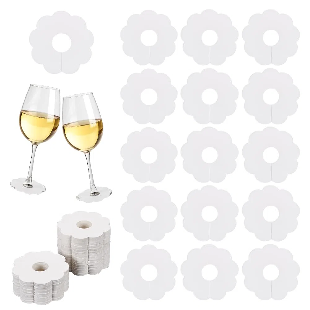FINGERINSPIRE Marcatori per bicchieri di vino in carta floreale in bianco etichette per nomi per bevande in carta ciondoli per vino in carta marcatori per bicchieri di vino marcatore di