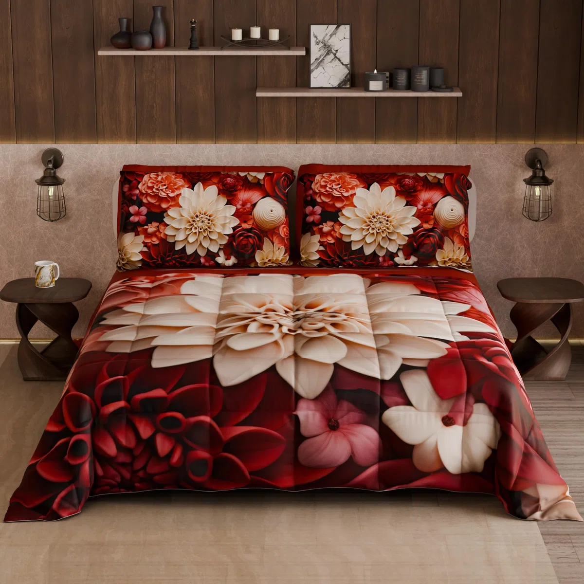 PETTI Artigiani Italiani - Trapunta Invernale, Piumone Invernale, Trapunta Matrimoniale Double Face Tinta Unita e Stampa Digitale Floreale 05 24, 100% Microfibra, Made in Italy