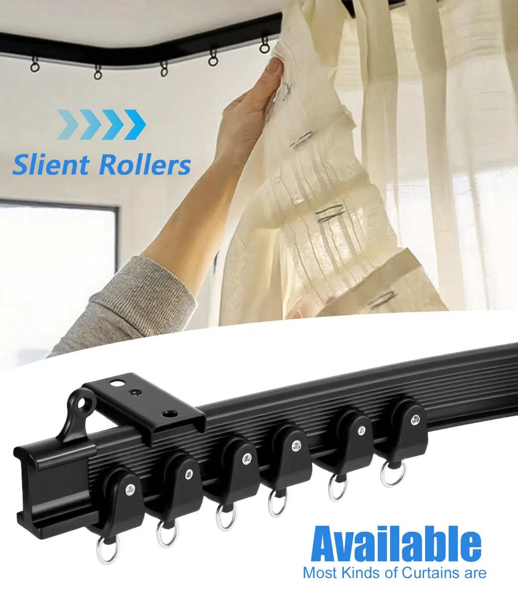 Flessibile Binario Tenda Soffitto 3 Metri, Binario per Tende a Soffitto Curva con Rulli Silenziosi per Divisore per Stanze, Camere da Letto, Finestre, Montaggio a Soffitto, Nero