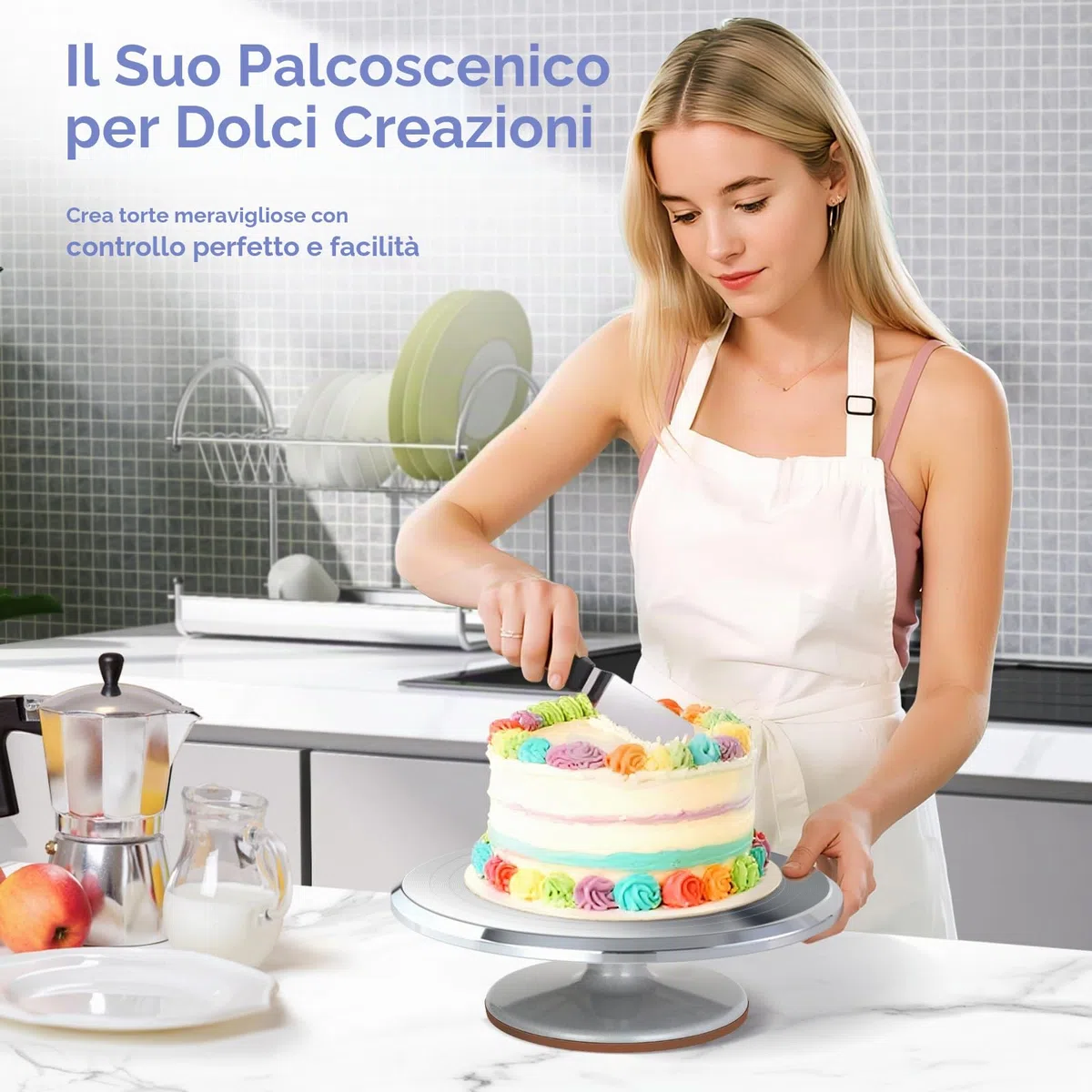 Ohuhu Piatto Girevole per Torte, 12 Pollici Decorazioni Torte Pasticceria in Alluminio, Vassoio per Torte Girevole