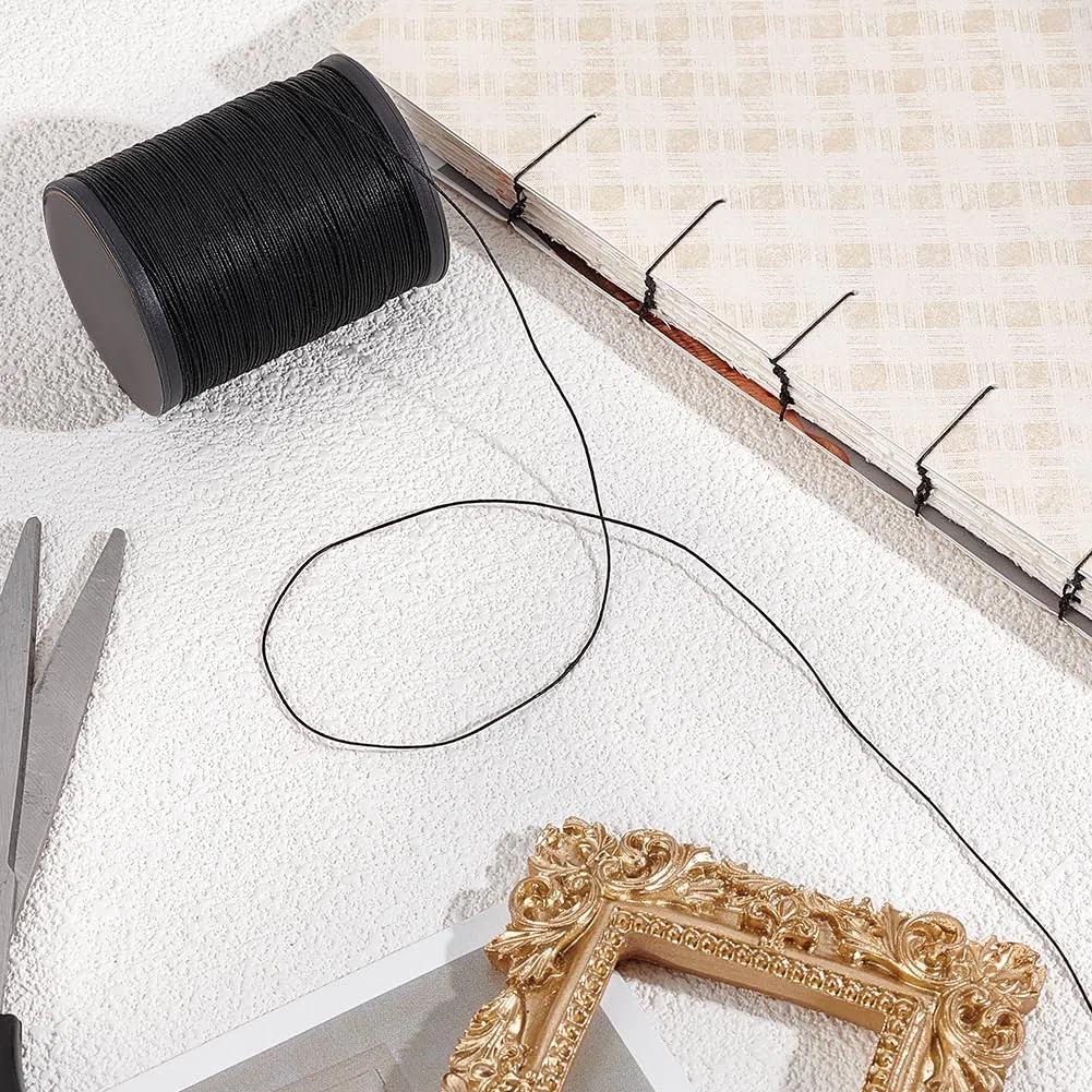 PH PandaHall 200m Corda in Filo di Lino Cordino Cerato in Lino Naturale, 0.45mm Nero Filo Cerato Macrame per Rilegatura di Libri Cuoio Cucito Artigianato Fai Da Te