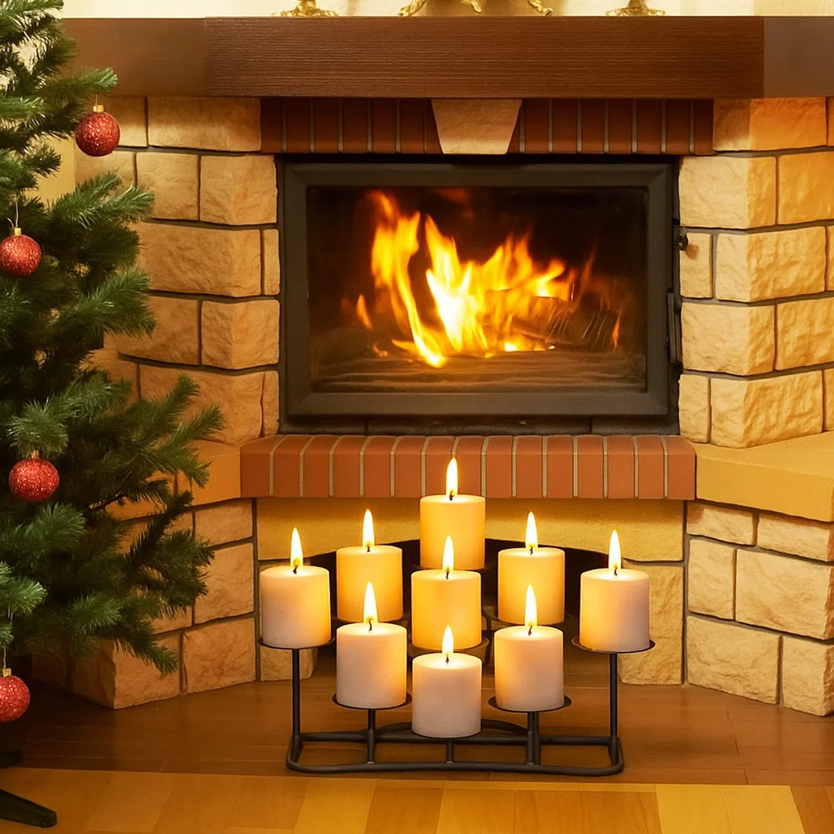 smtyle Candelabri da camino senza fiamma o cera per caminetto fai da te 9 con decorazione in ferro nero su scrivania/pavimento