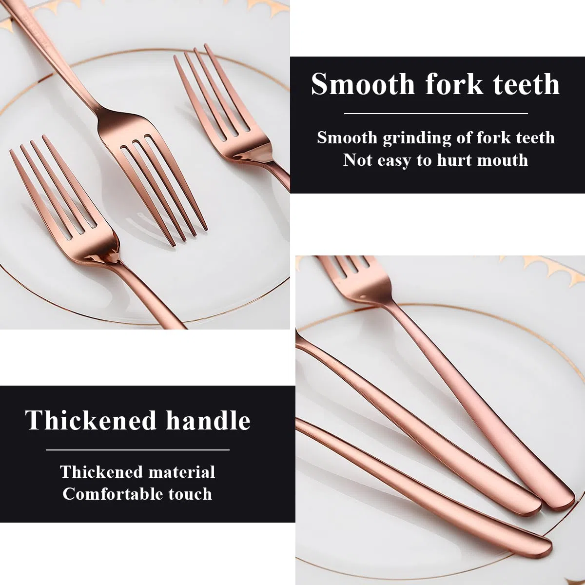 Evanda Set di 12 forchette da tavola color oro rosa, 18,3 cm, in acciaio inox placcato in rame e titanio, per casa, ristorante, hotel, lavabili in lavastoviglie