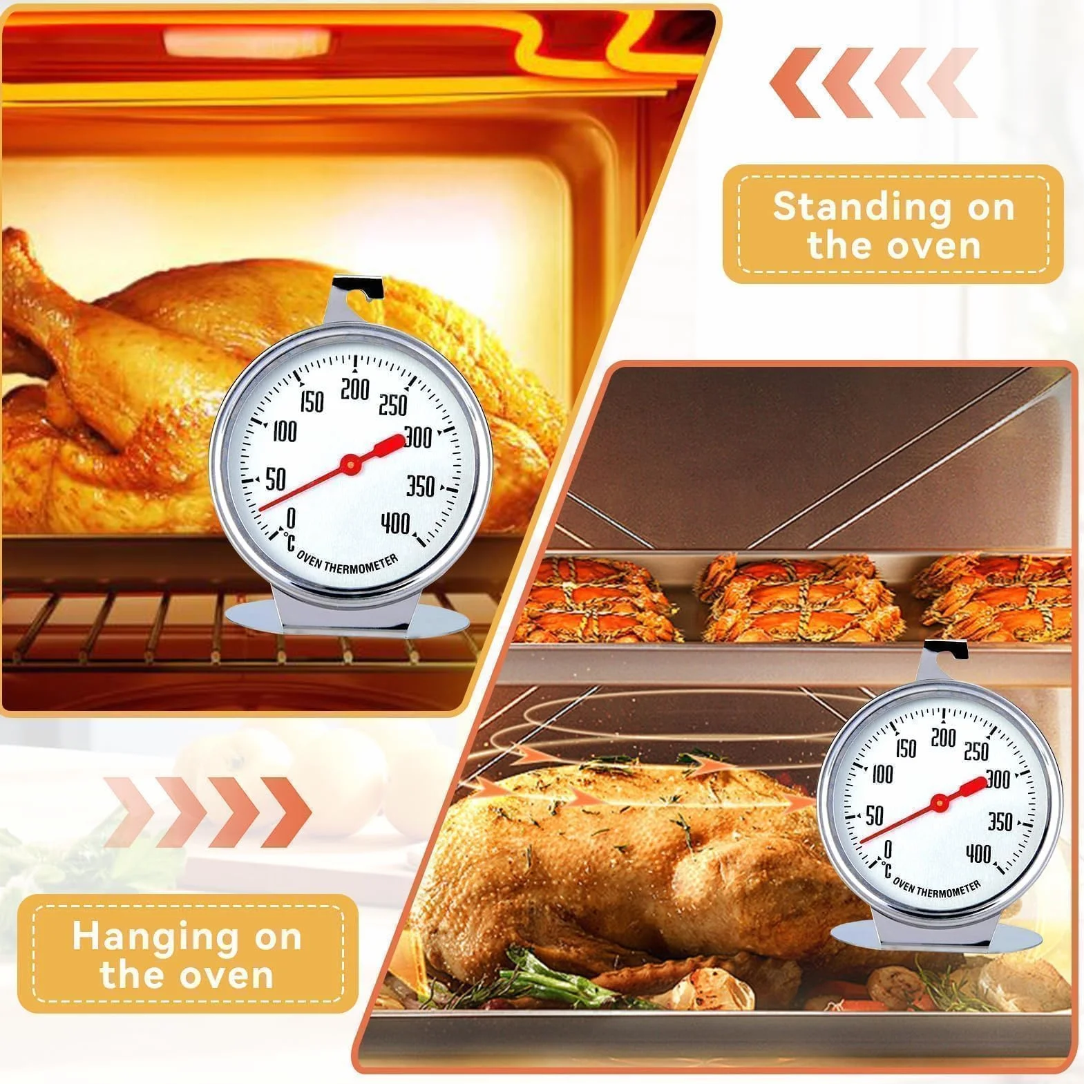 Termometro Da Forno Con Quadrante, Termometro Da Cucina in Acciaio Inossidabile Grande Oven Misuratori Di Temperatura Per La Cottura Al Barbecue,Forno Stufa A Gas, BBQ, Cucina E Pasticceria