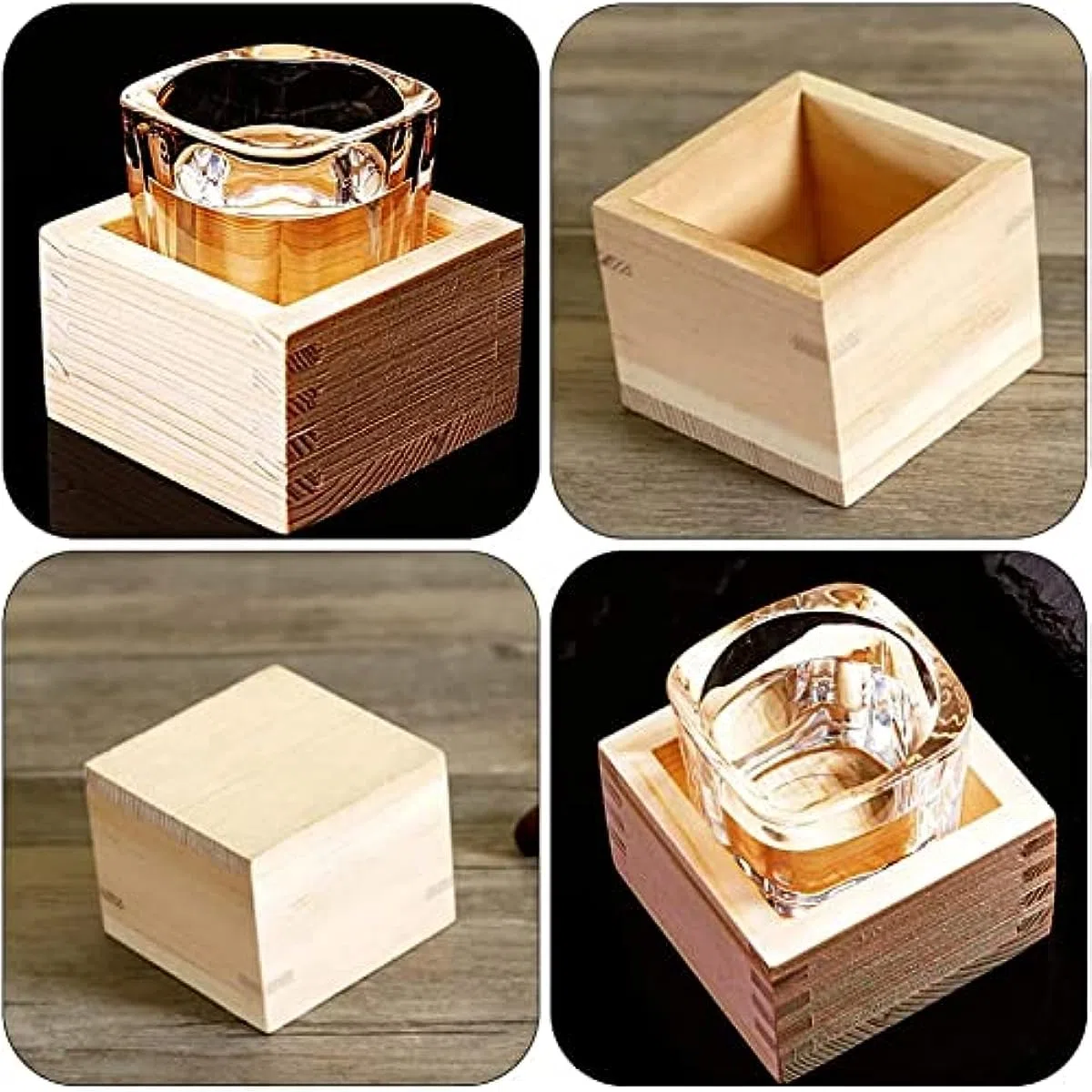 Tazze da sake in legno giapponesi, 5 pezzi, scatola per sakè in legno di cipresso Hinoki, scatola di stoccaggio in legno non finito