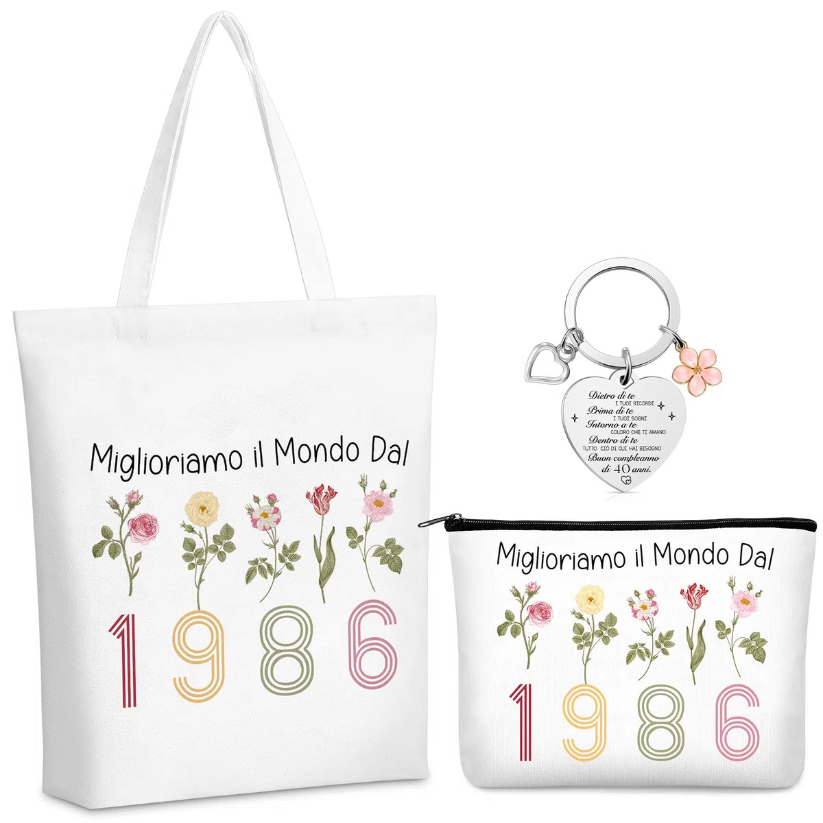 Hestya Regalo 50 Anni Donna Compreso Borsa Shopper Donna Borsa Cosmetica e Portachiavi Regalo di per Moglie o Amica, Celebrare 50 Anni di Compleanno Donna